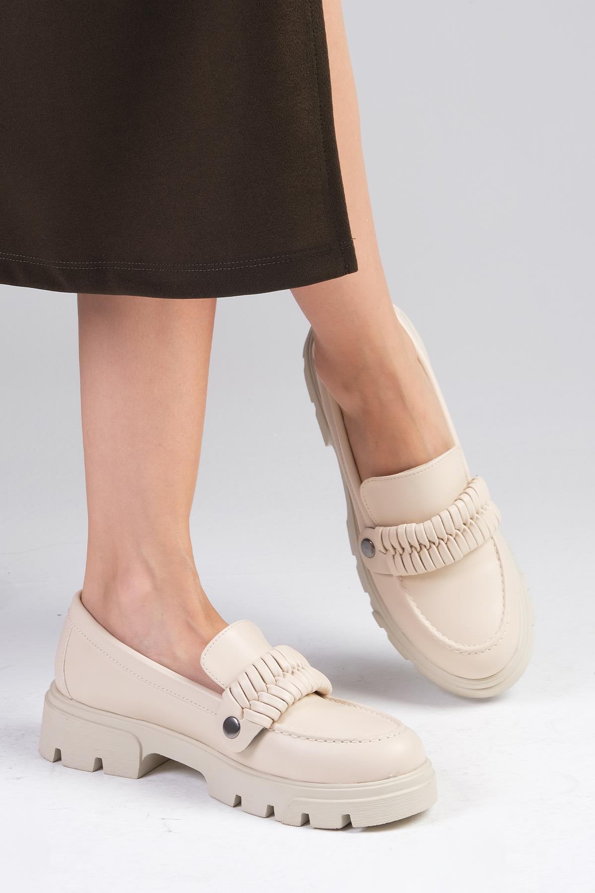 Judi Bej Renk Kalın Tabanlı Oxford Ayakkabı