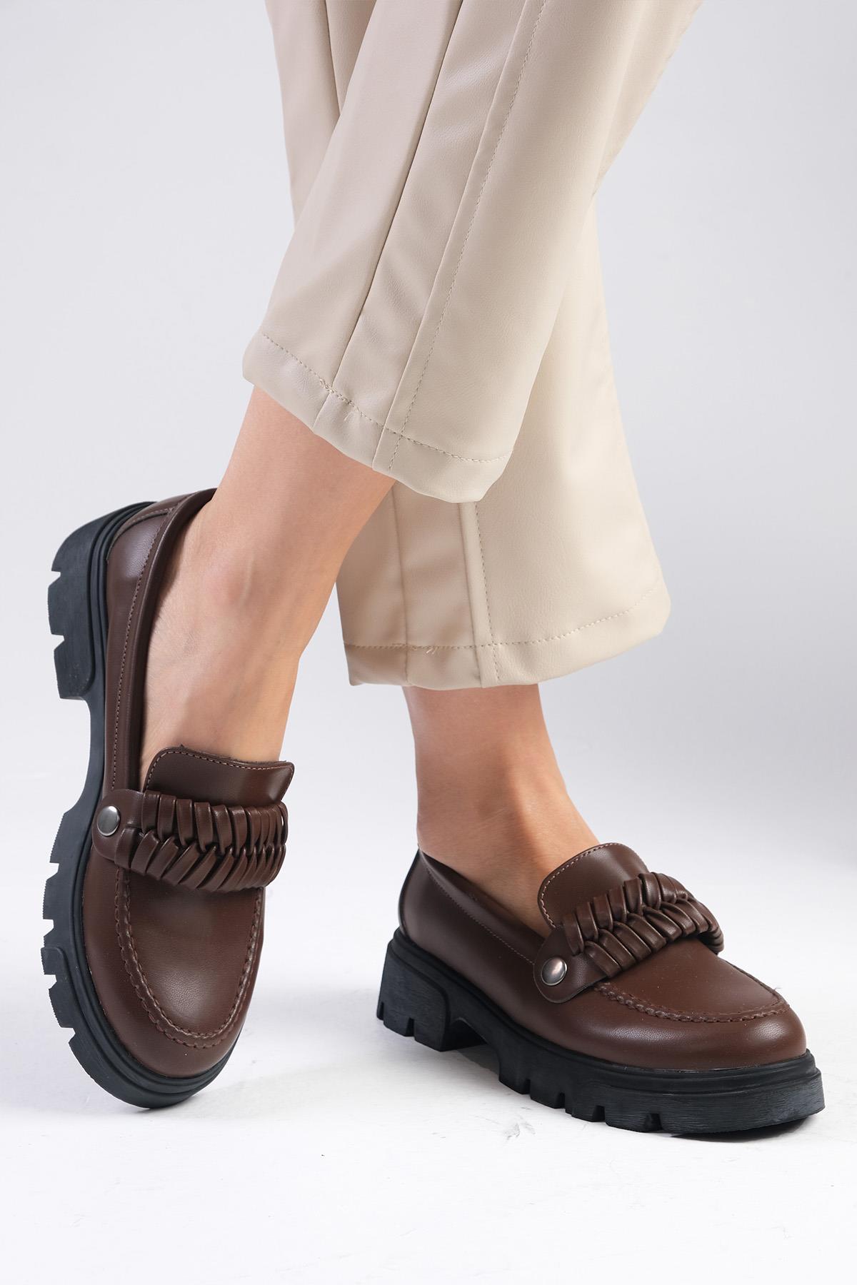 Judi Kahverengi Kalın Tabanlı Oxford Ayakkabı