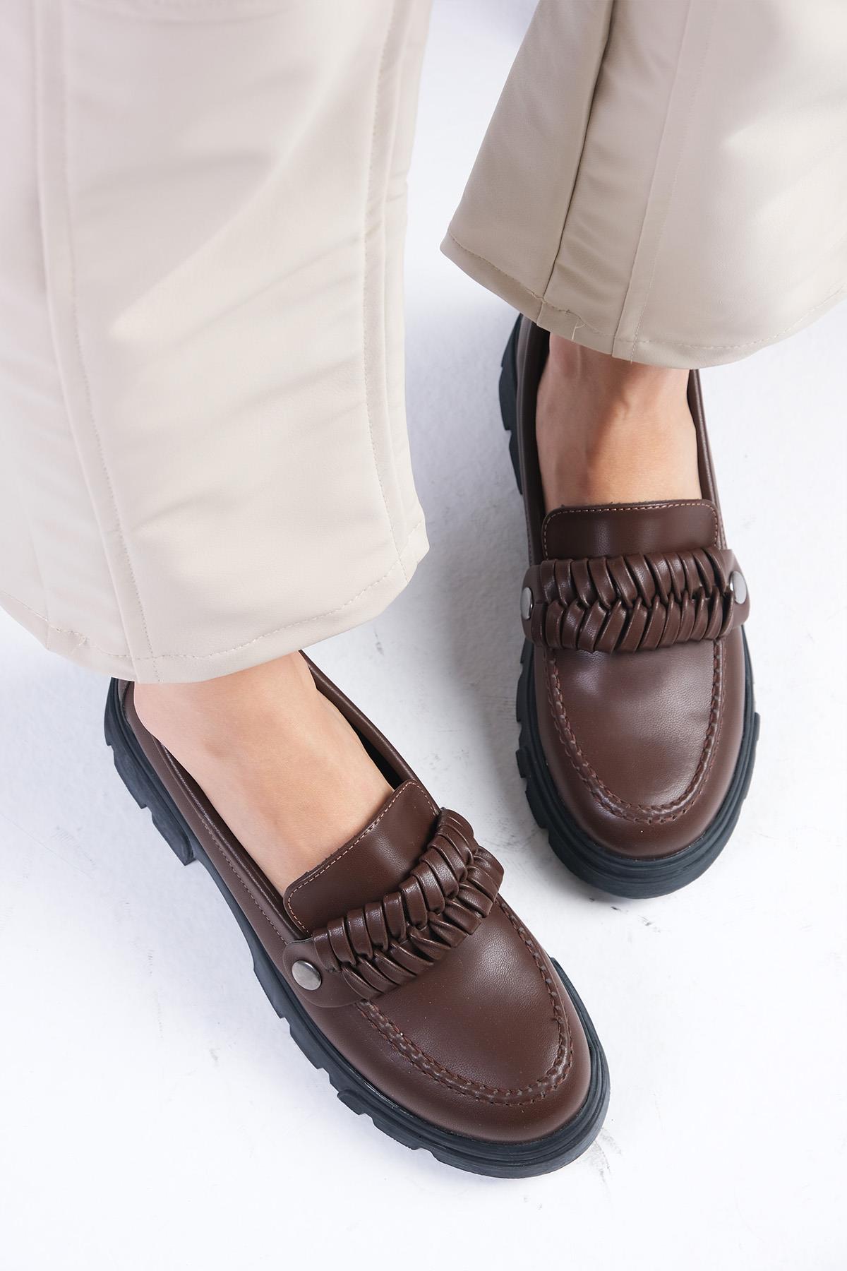 Judi Kahverengi Kalın Tabanlı Oxford Ayakkabı