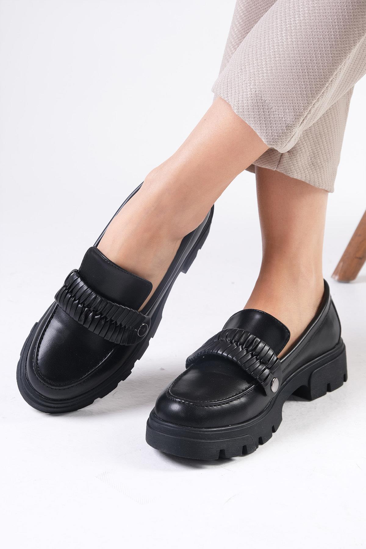 Judi Siyah Renk Kalın Tabanlı Oxford Ayakkabı