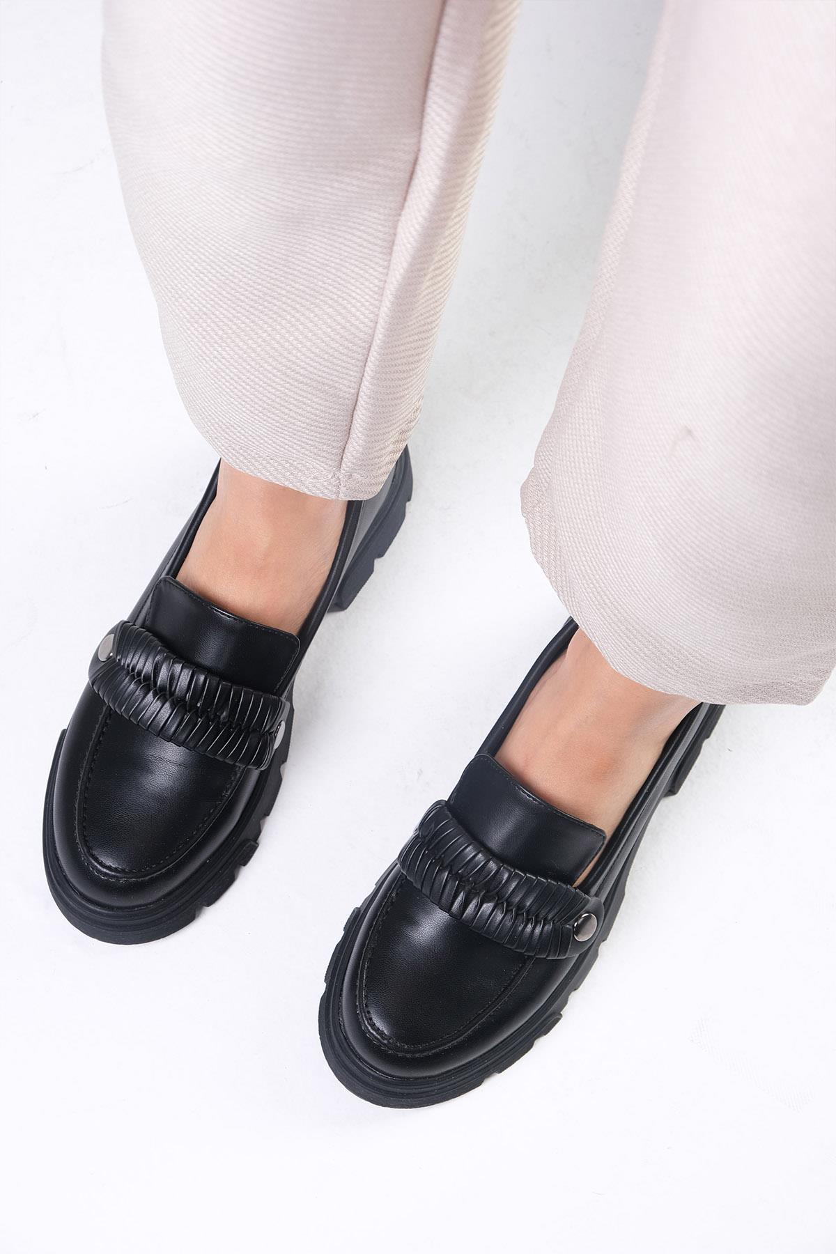 Judi Siyah Renk Kalın Tabanlı Oxford Ayakkabı