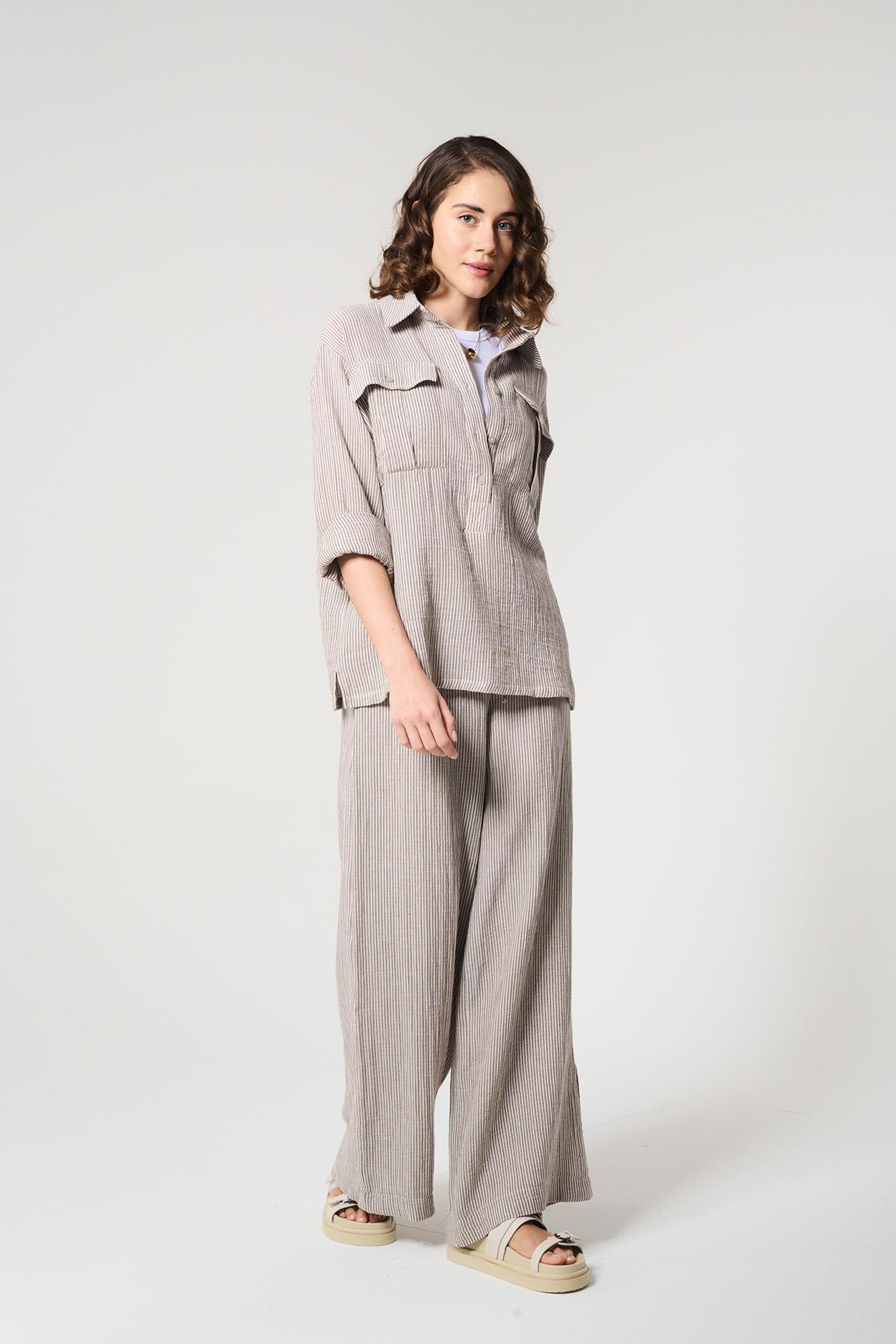 Kahverengi %100 Pamuklu Gömlek