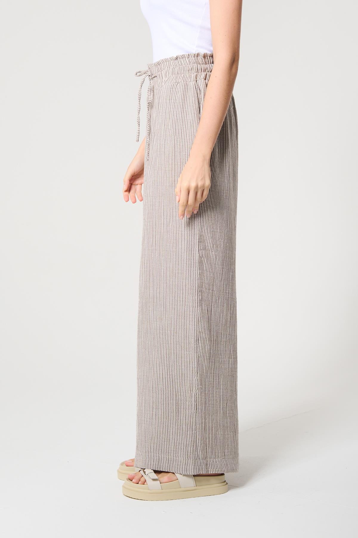 Kahverengi Çizgili %100 Pamuklu Pantolon