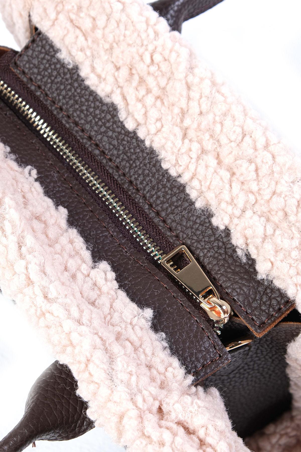 Kahverengi Suni Kürk Detaylı El Ve Omuz Çantası 