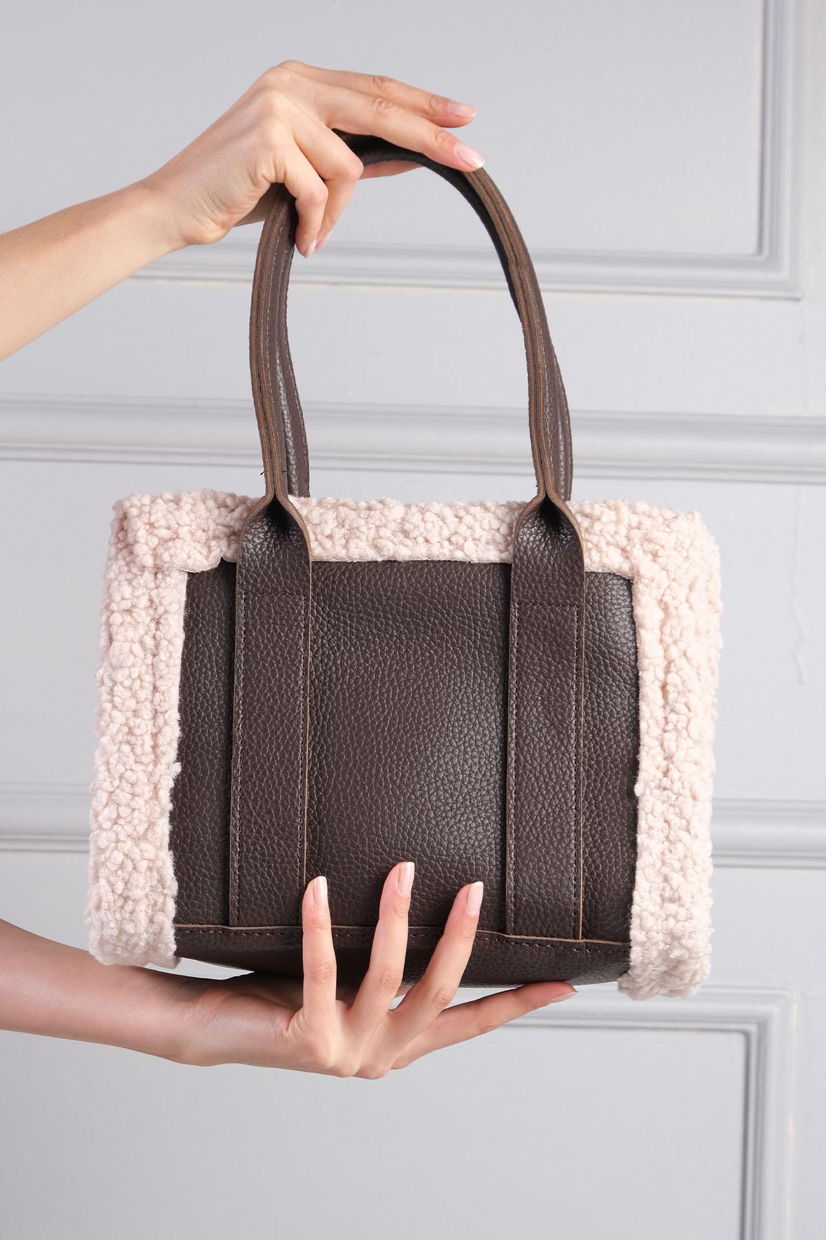 Kahverengi Suni Kürk Detaylı El Ve Omuz Çantası 