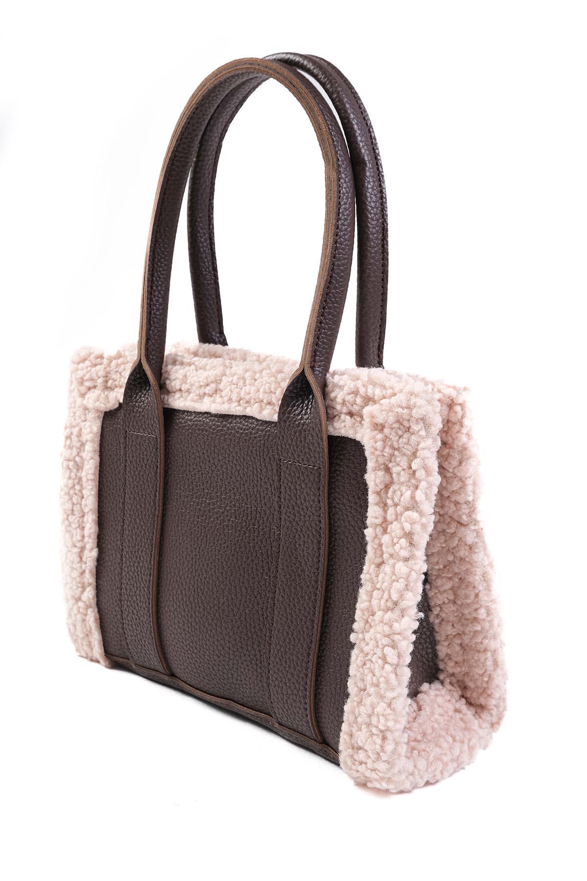 Kahverengi Suni Kürk Detaylı El Ve Omuz Çantası 