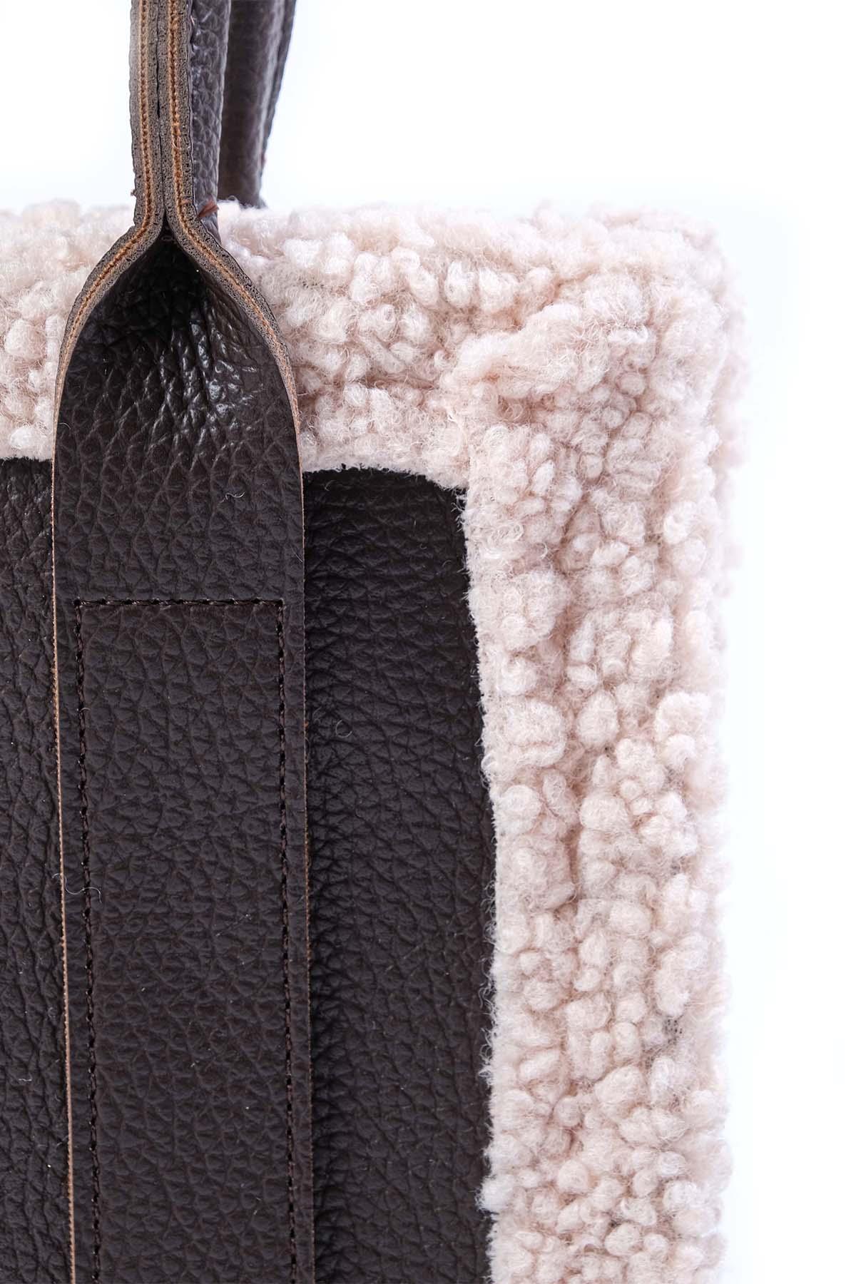 Kahverengi Suni Kürk Detaylı El Ve Omuz Çantası 