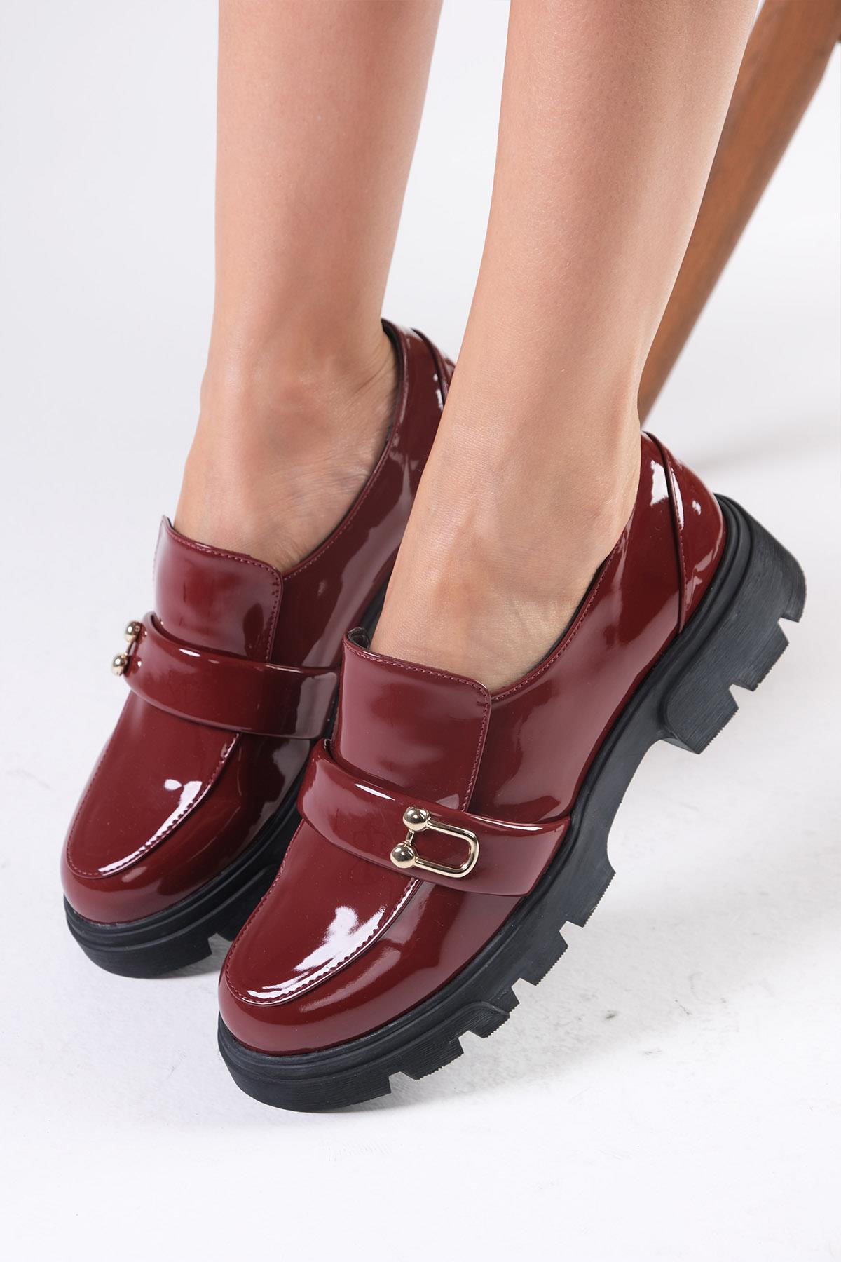 Katy Bordo Renk Kalın Tabanlı Oxford Ayakkabı