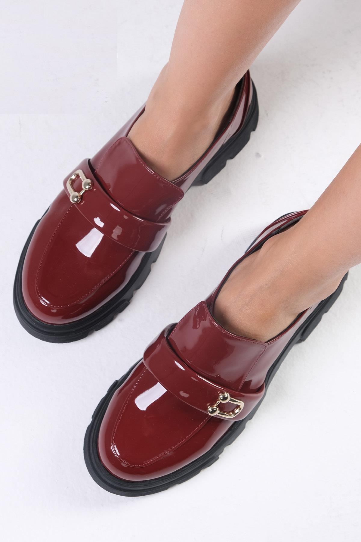 Katy Bordo Renk Kalın Tabanlı Oxford Ayakkabı