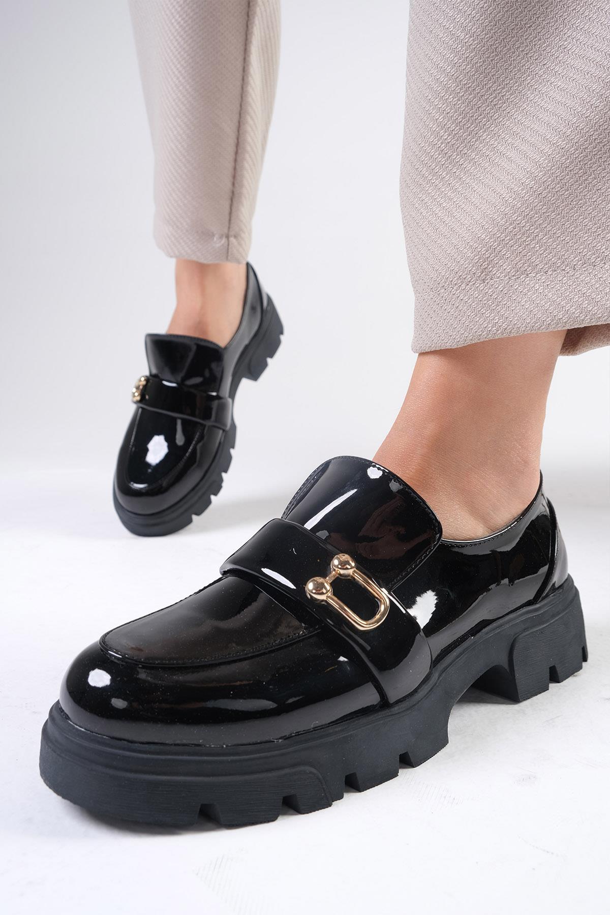 Katy Siyah Renk Kalın Tabanlı Oxford Ayakkabı