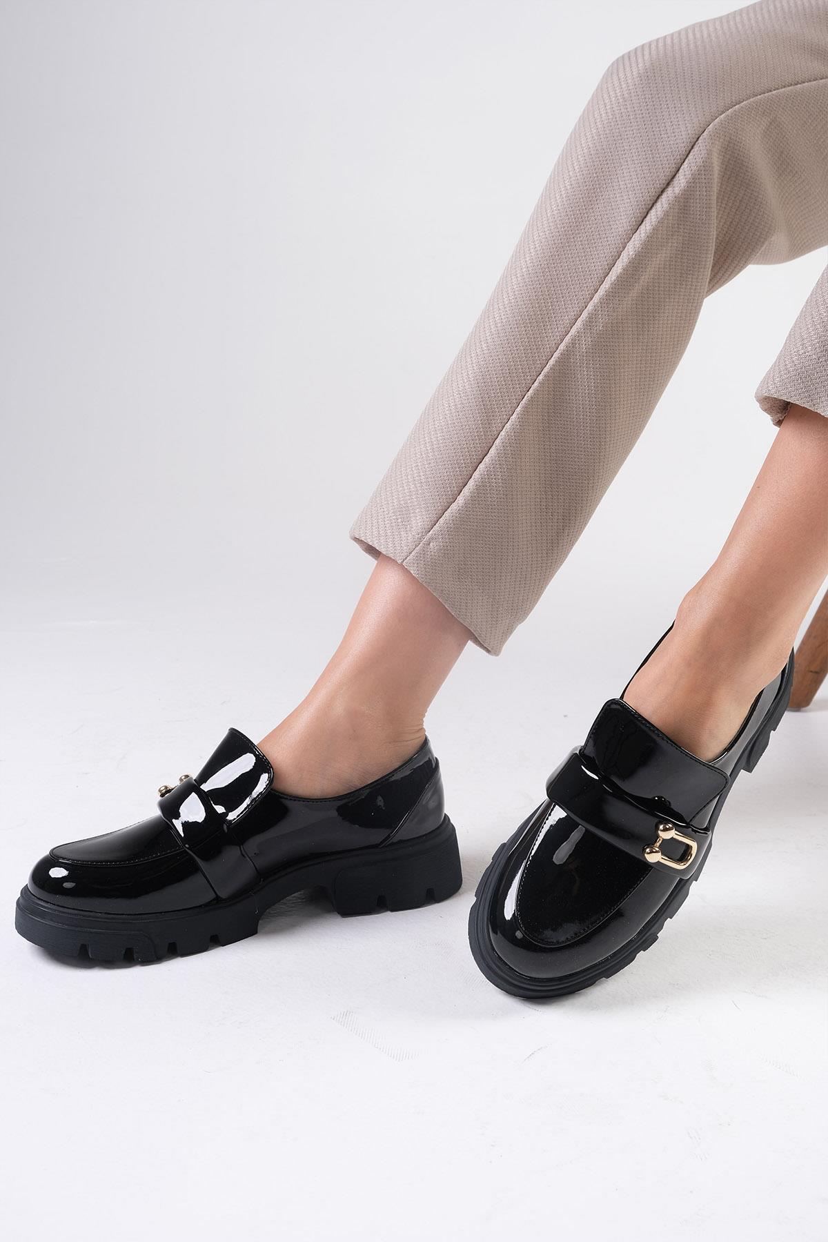 Katy Siyah Renk Kalın Tabanlı Oxford Ayakkabı