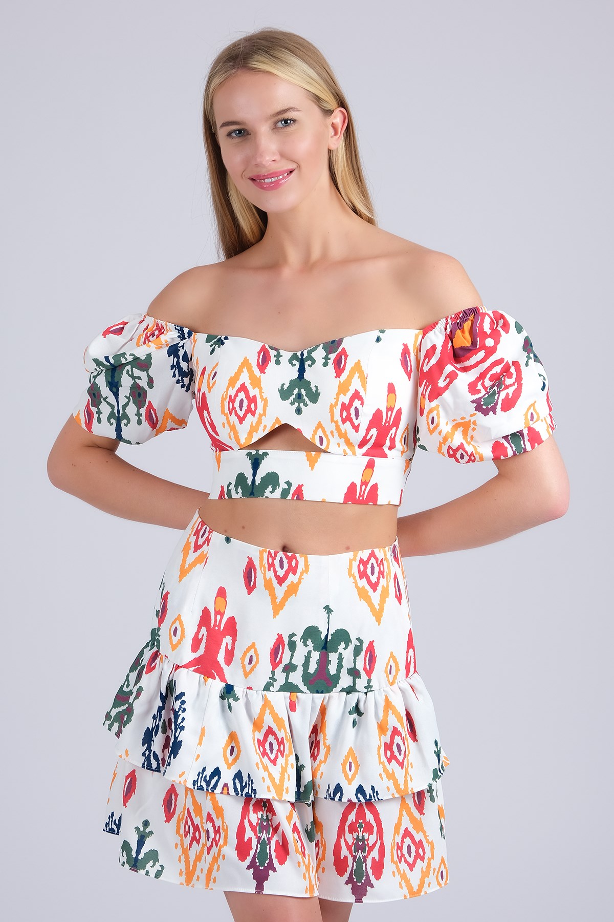 MIOROPA Kırmızı Renk Desenli Fırfırlı Kadın Etek