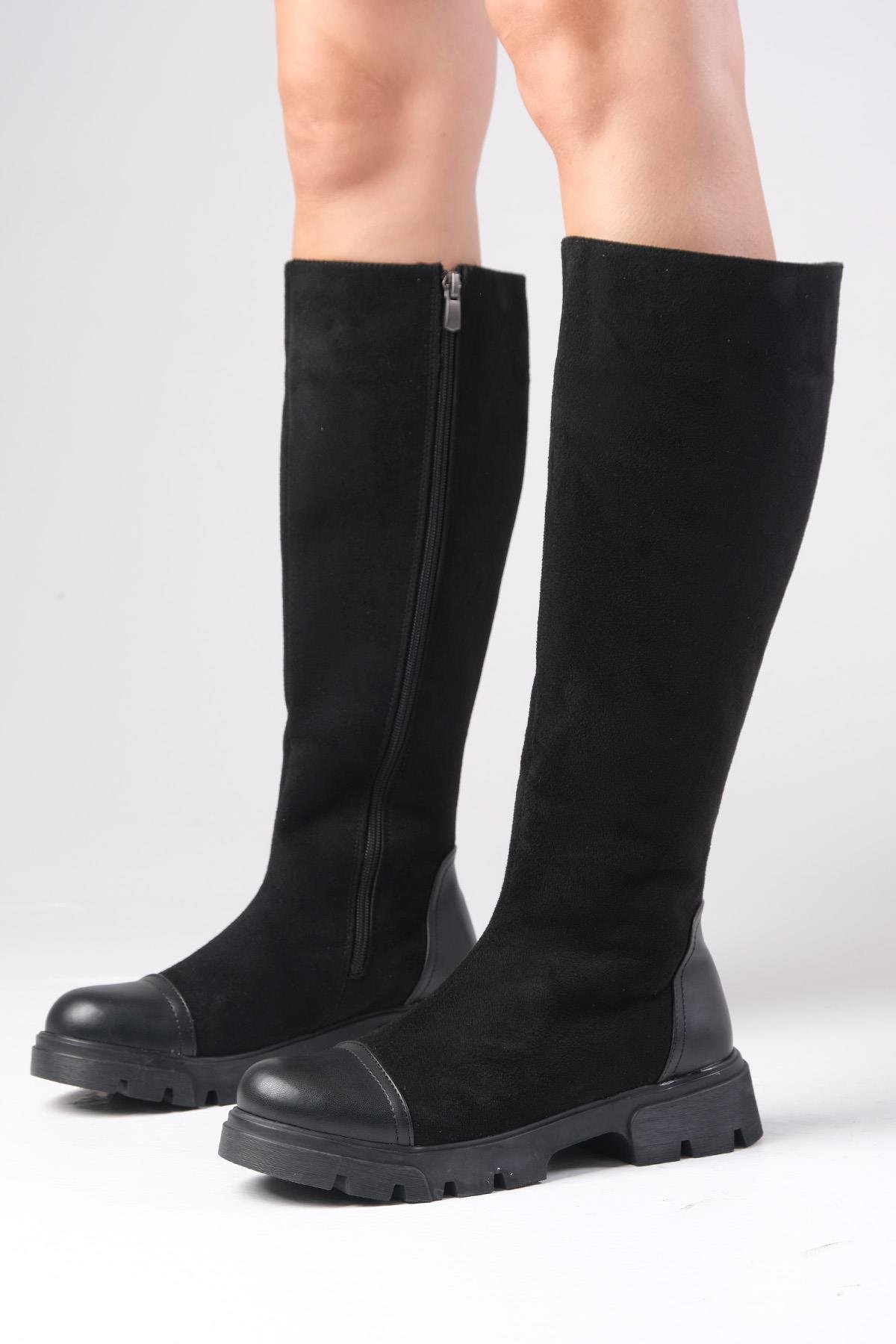 Kylie Siyah Renk Fermuarlı Postal Çizme