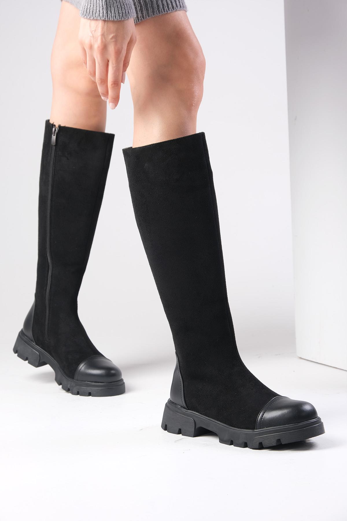 Kylie Siyah Renk Fermuarlı Postal Çizme