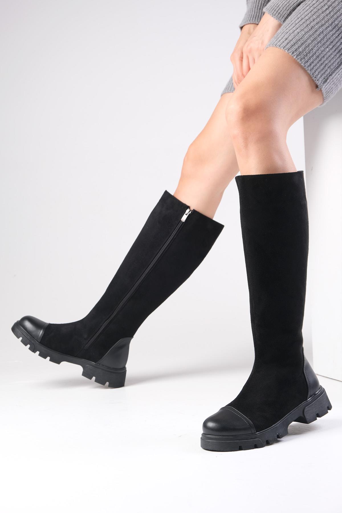 Kylie Siyah Renk Fermuarlı Postal Çizme