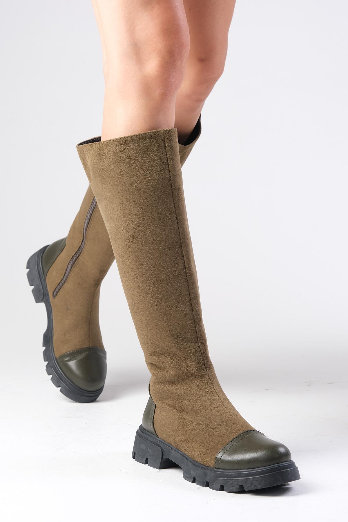 Kylie Yeşil Renk Fermuarlı Postal Çizme