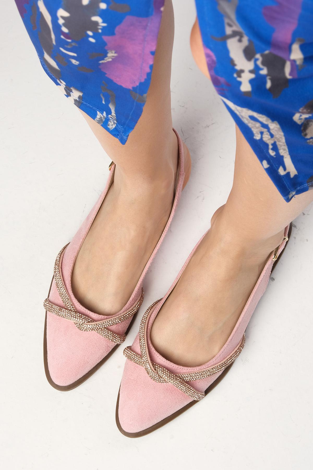 Kyra Hakiki Süet Pudra Taş Atkılı Babet