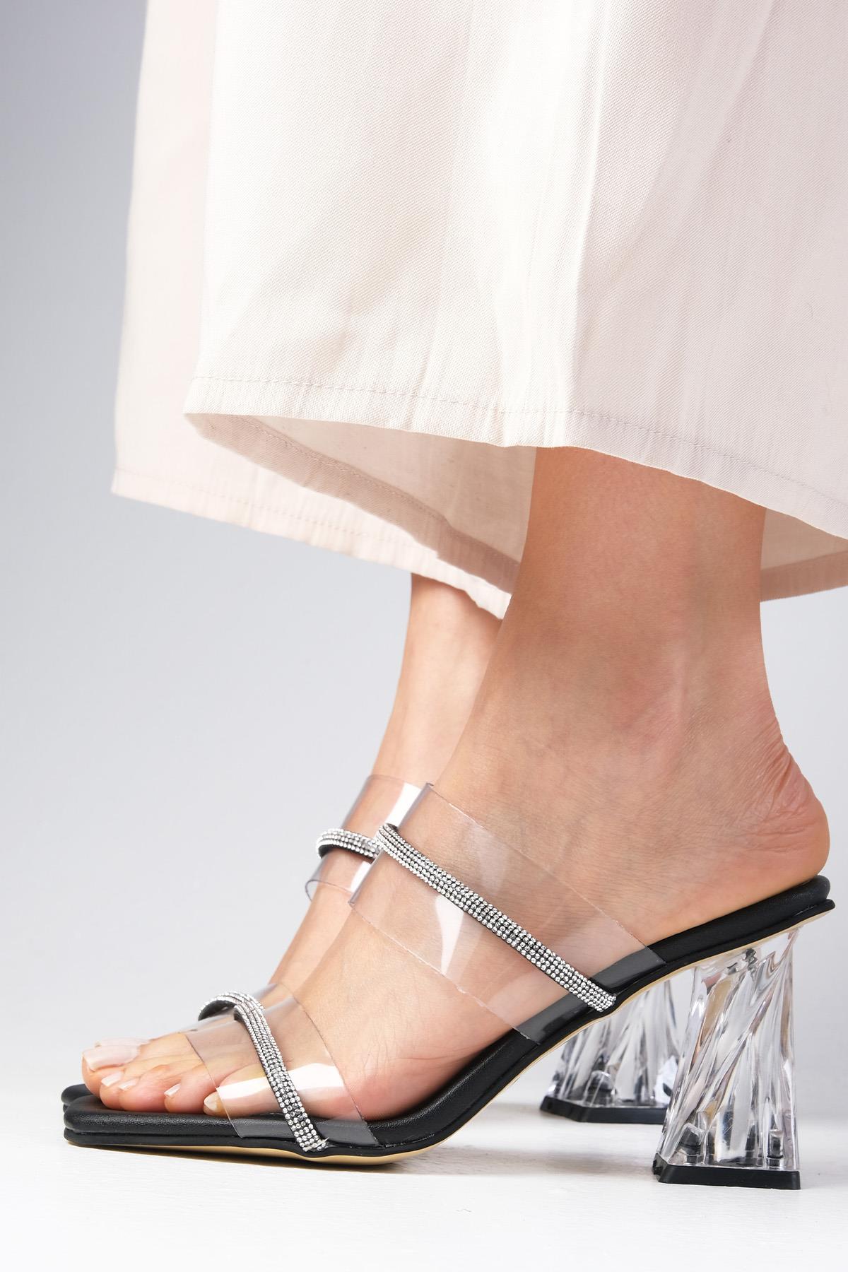Latoya Siyah Renk Şeffaf Topuklu Terlik