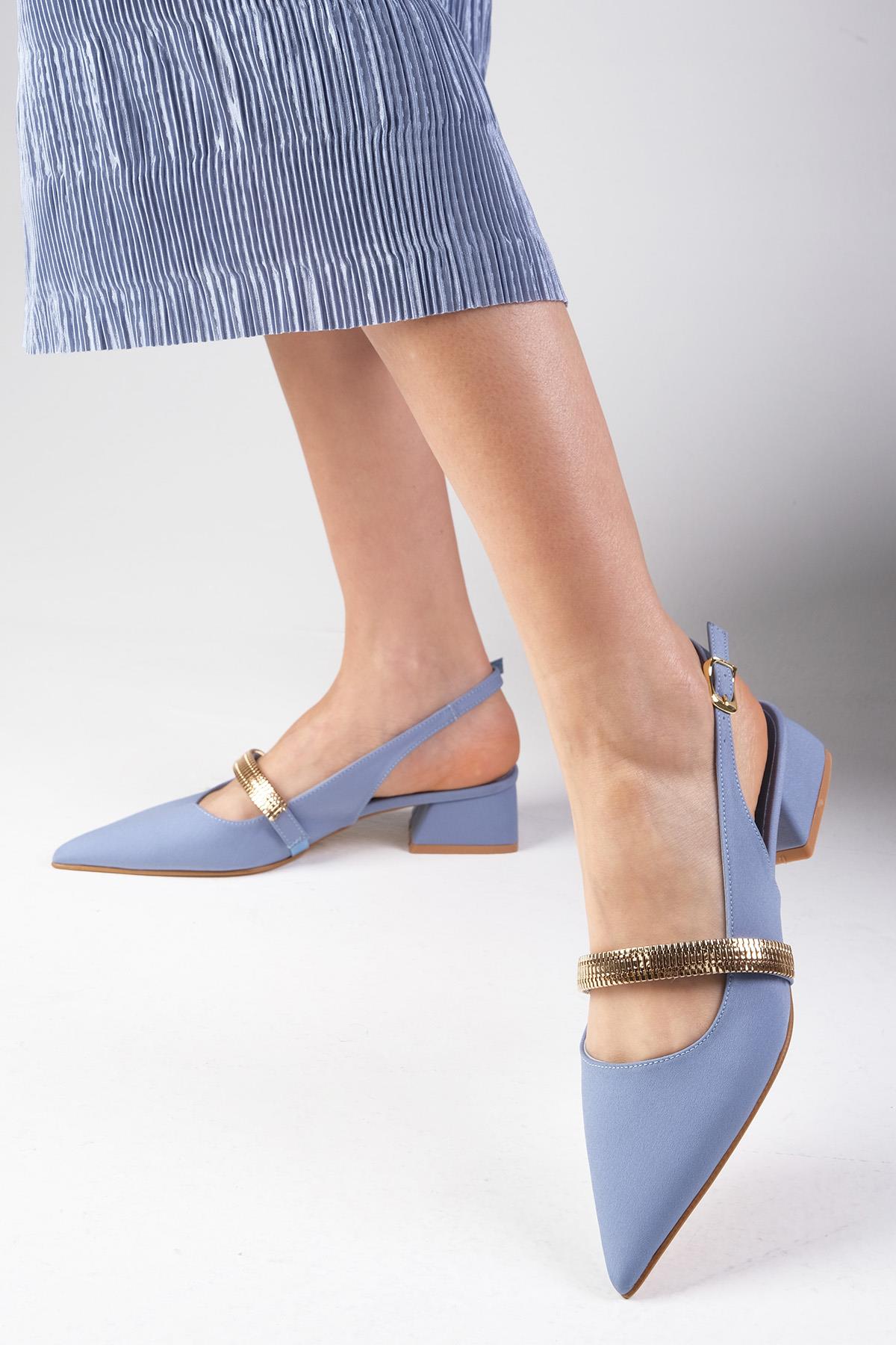 Laura Mavi Renk Kısa Topuklu Ayakkabı