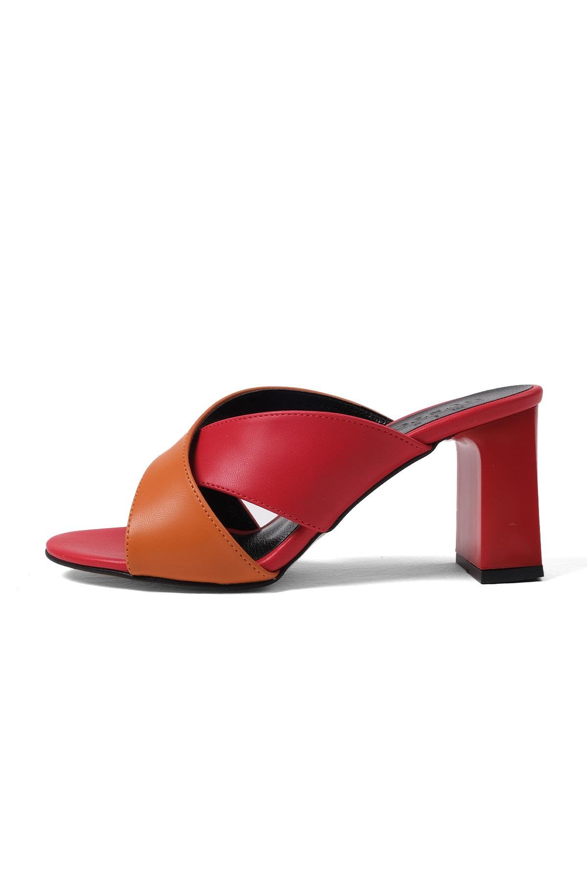 Lena Kırmızı Turuncu Topuklu Terlik