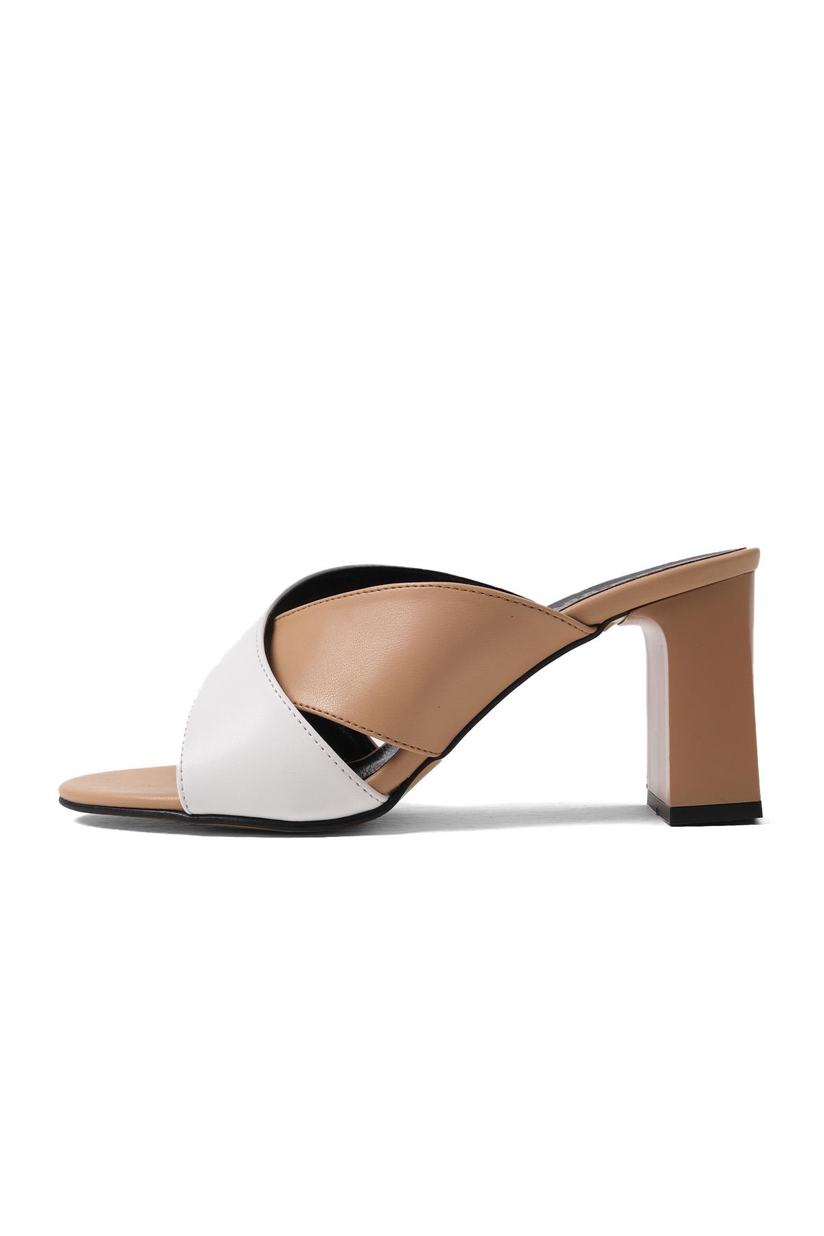 Lena Ten Rengi Beyaz Topuklu Terlik