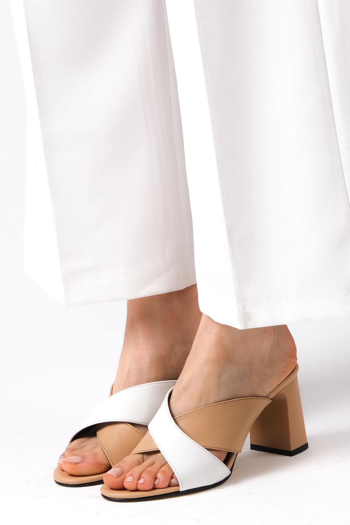 Lena Ten Rengi Beyaz Topuklu Terlik