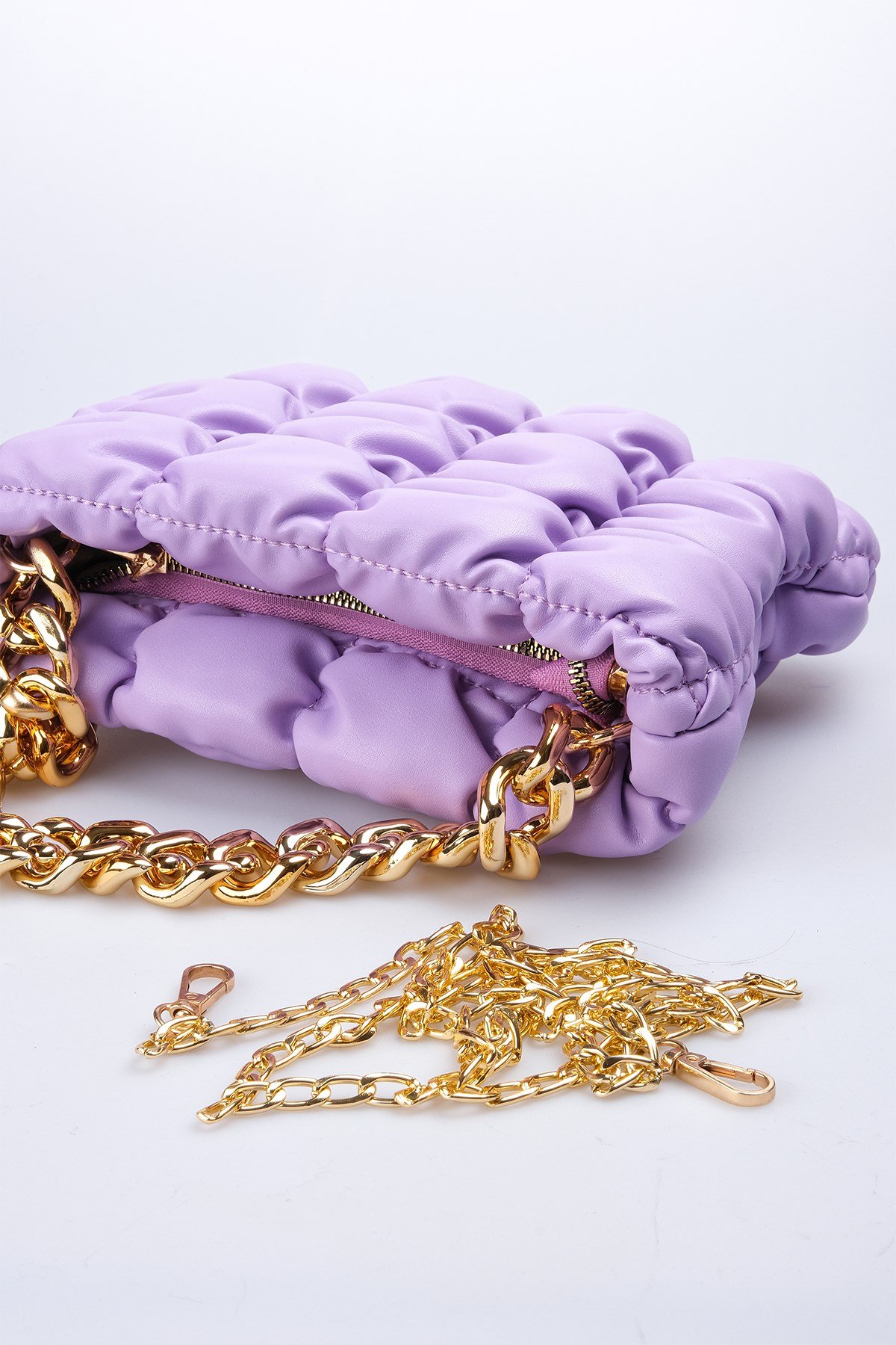 Lila Renk Kalın Zincir Detaylı El Omuz Kadın Çanta