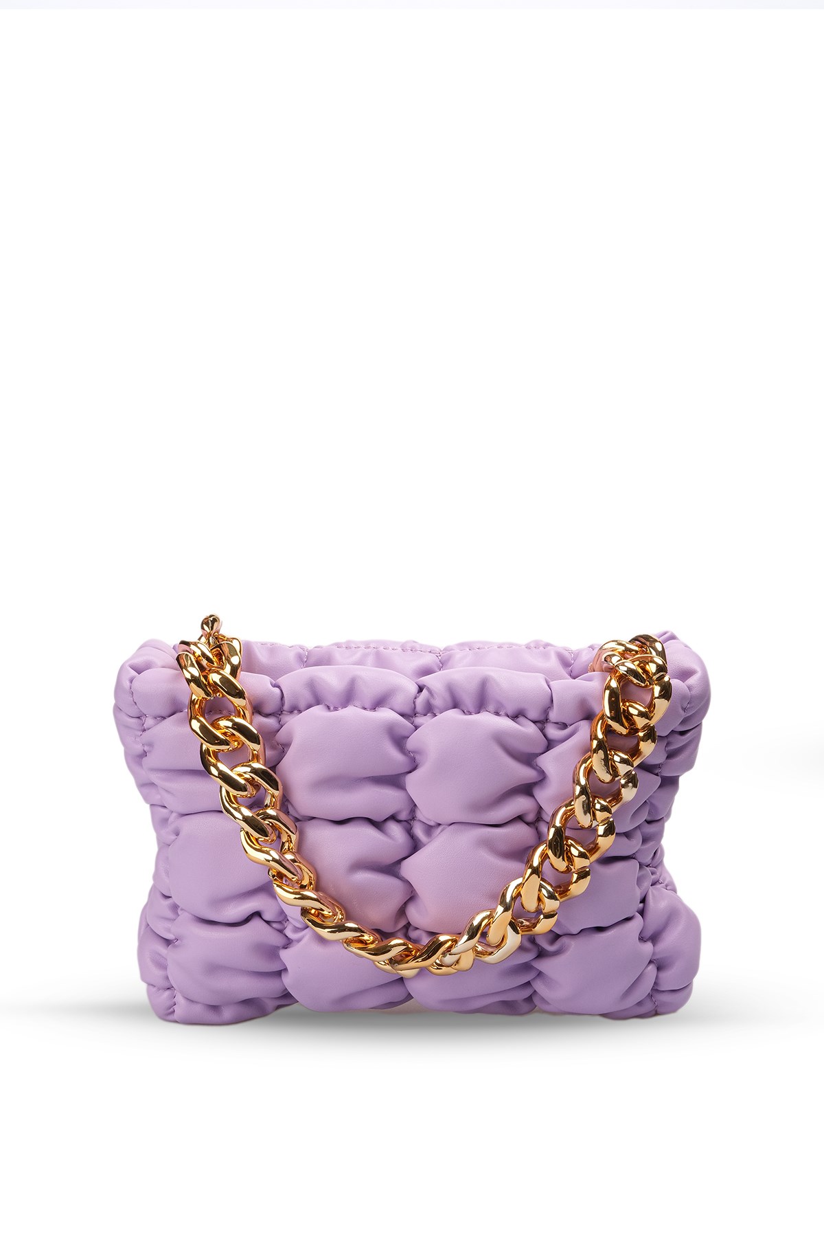 Lila Renk Kalın Zincir Detaylı El Omuz Kadın Çanta