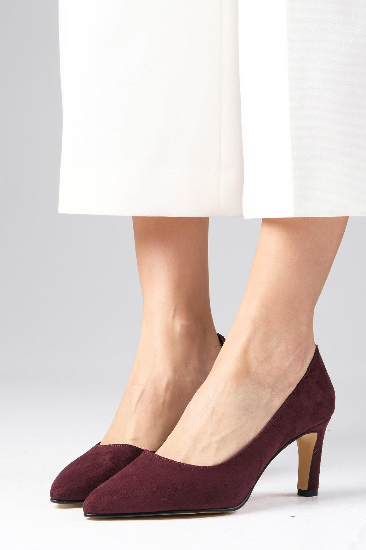 Lita Bordo Renk Süet Topuklu Ayakkabı