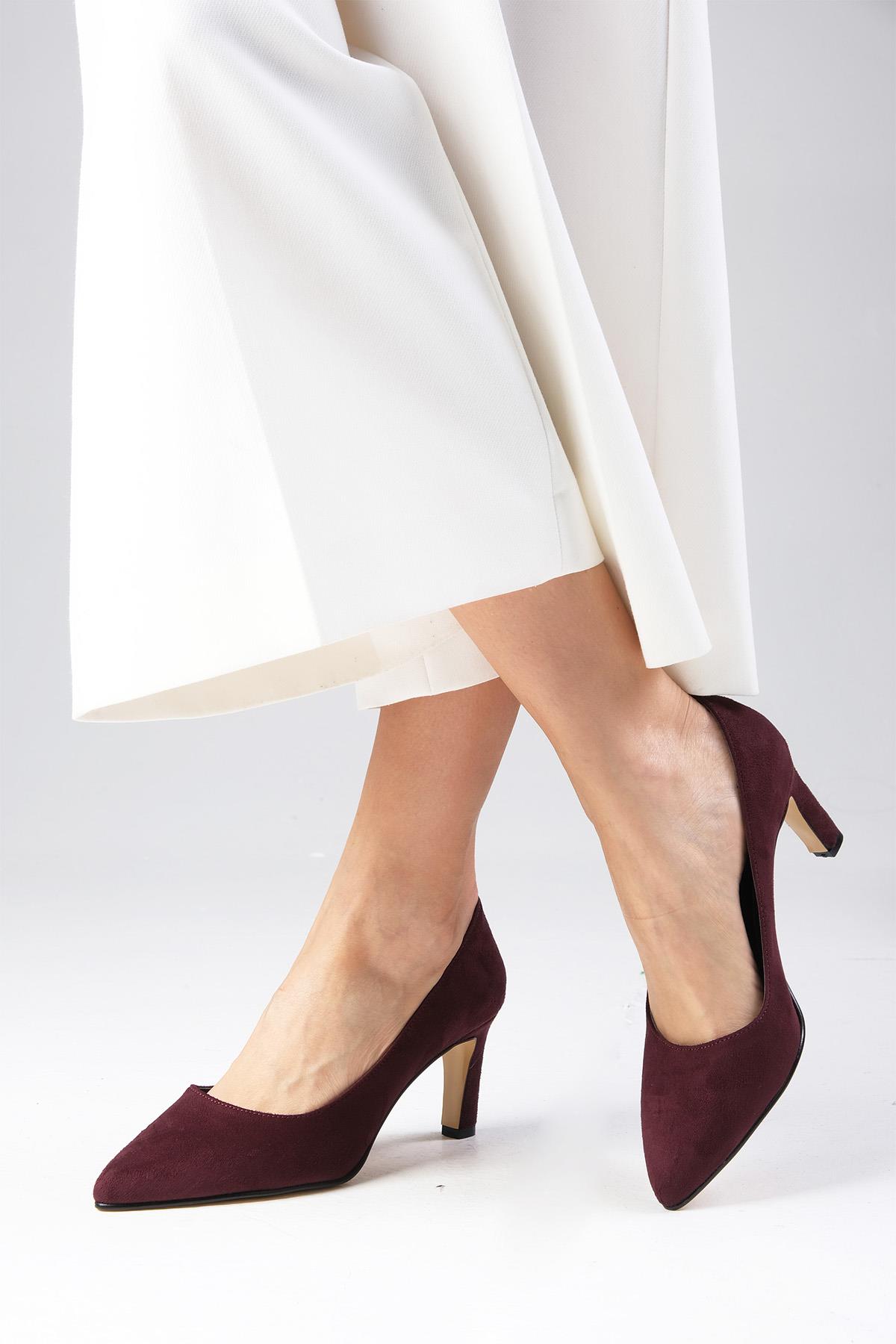 Lita Bordo Renk Süet Topuklu Ayakkabı