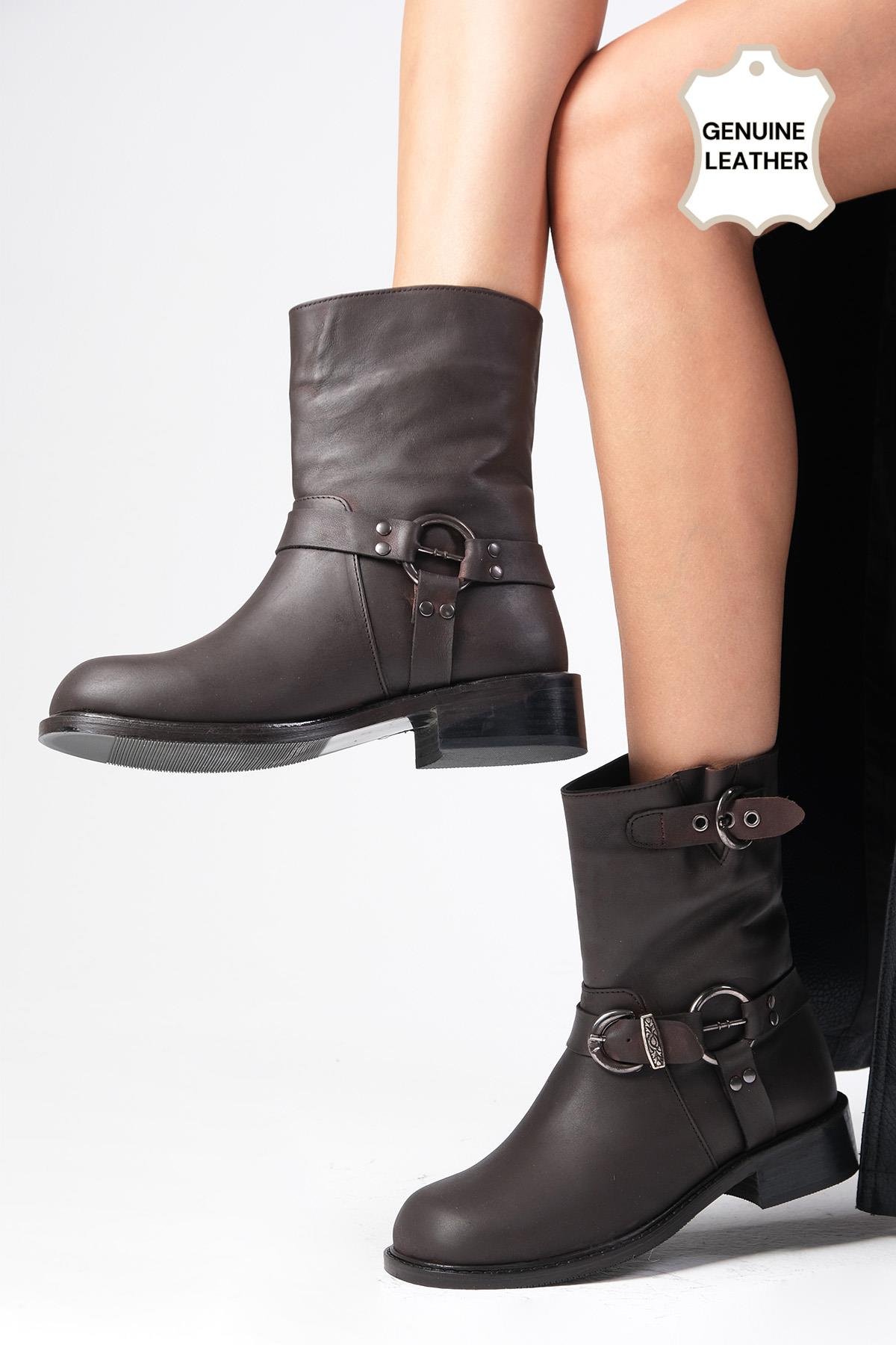 Lola Hakiki Deri Kahverengi Biker Bot