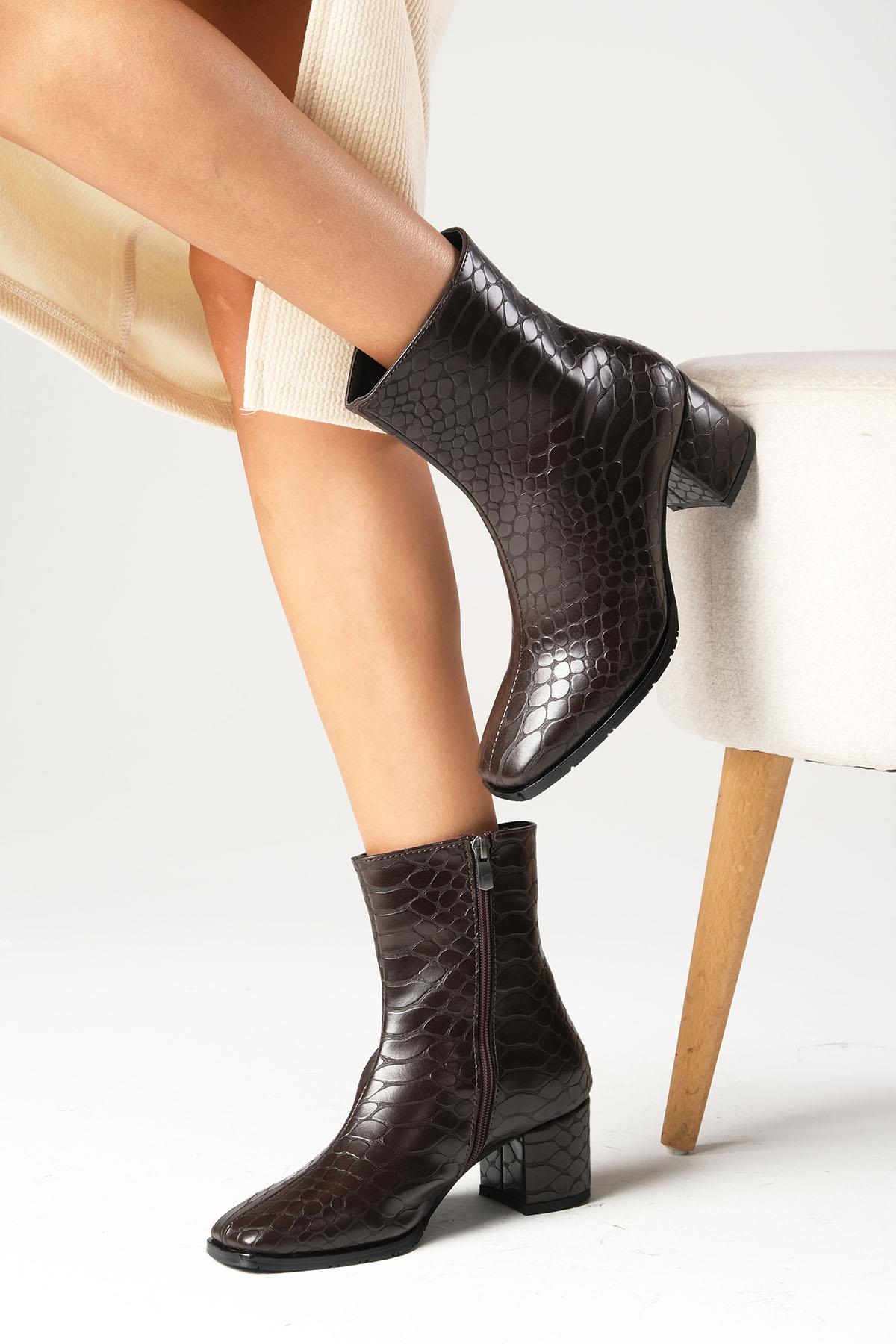 Macy Krokodil Desenli Kahverengi Bot