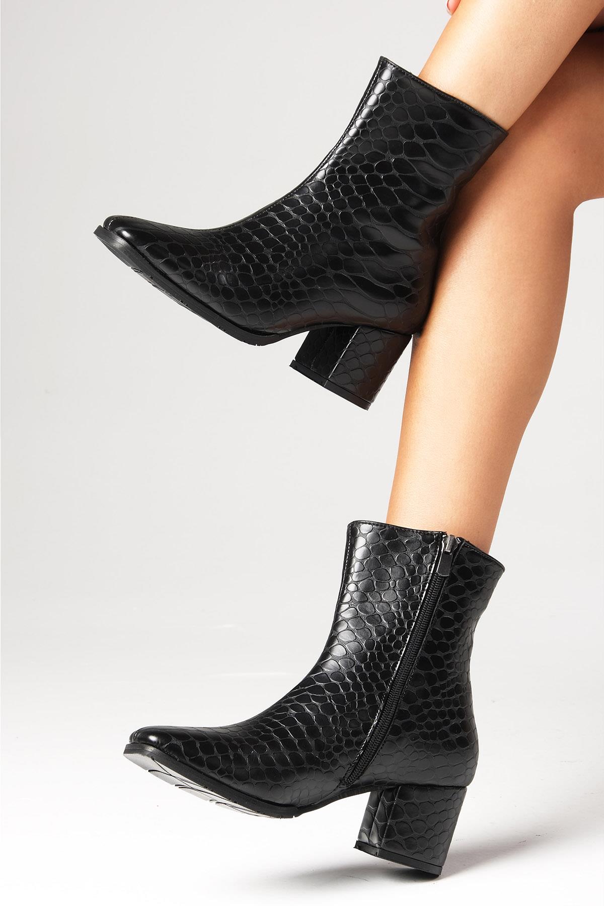 Macy Krokodil Desenli Siyah Renk Bot