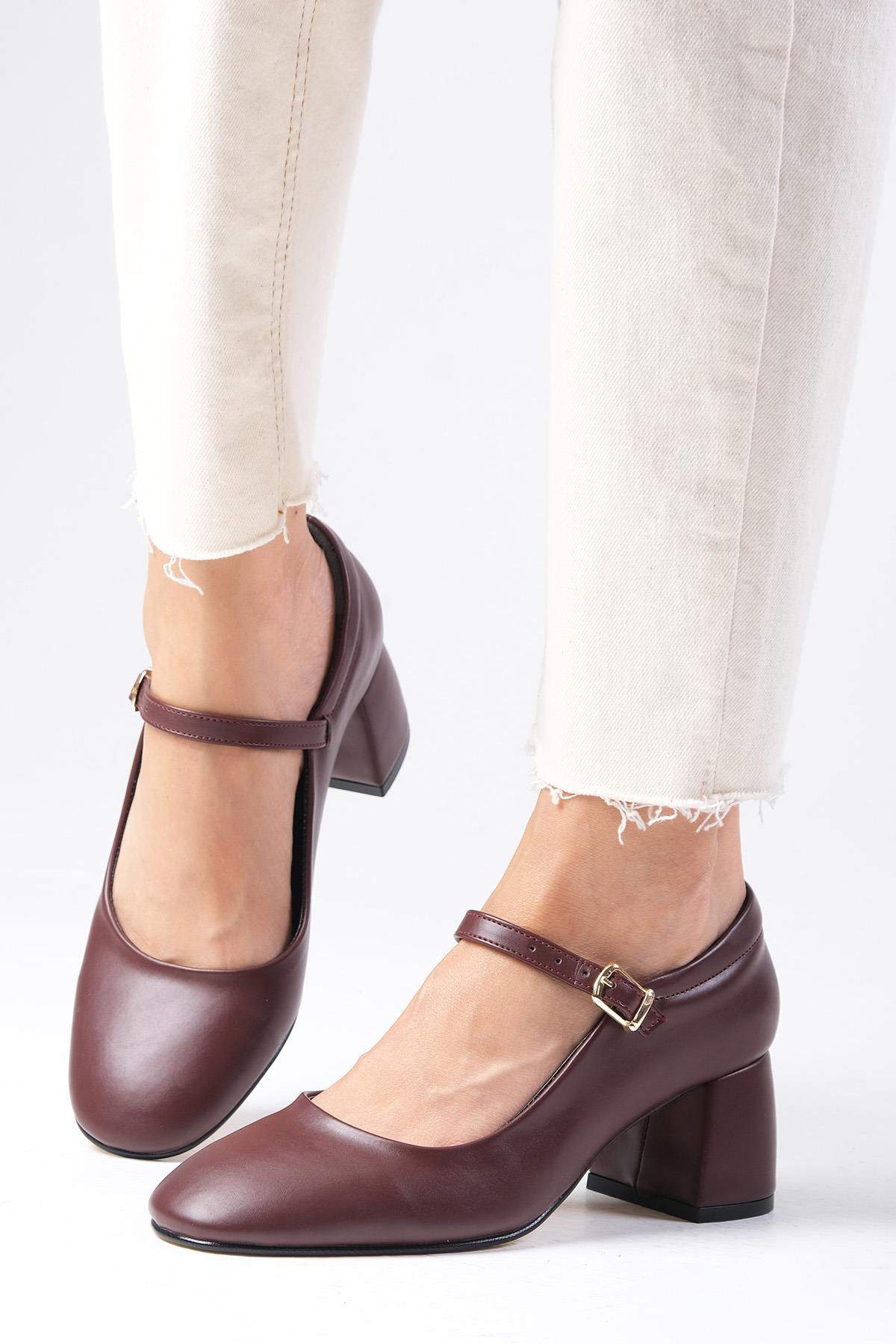 Mallory Bordo Renk Yuvarlak Burunlu Topuklu Ayakkabı