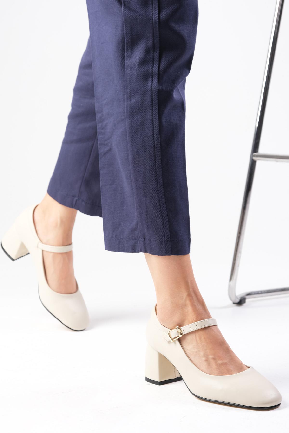 Mallory Ten Rengi Yuvarlak Burunlu Topuklu Ayakkabı