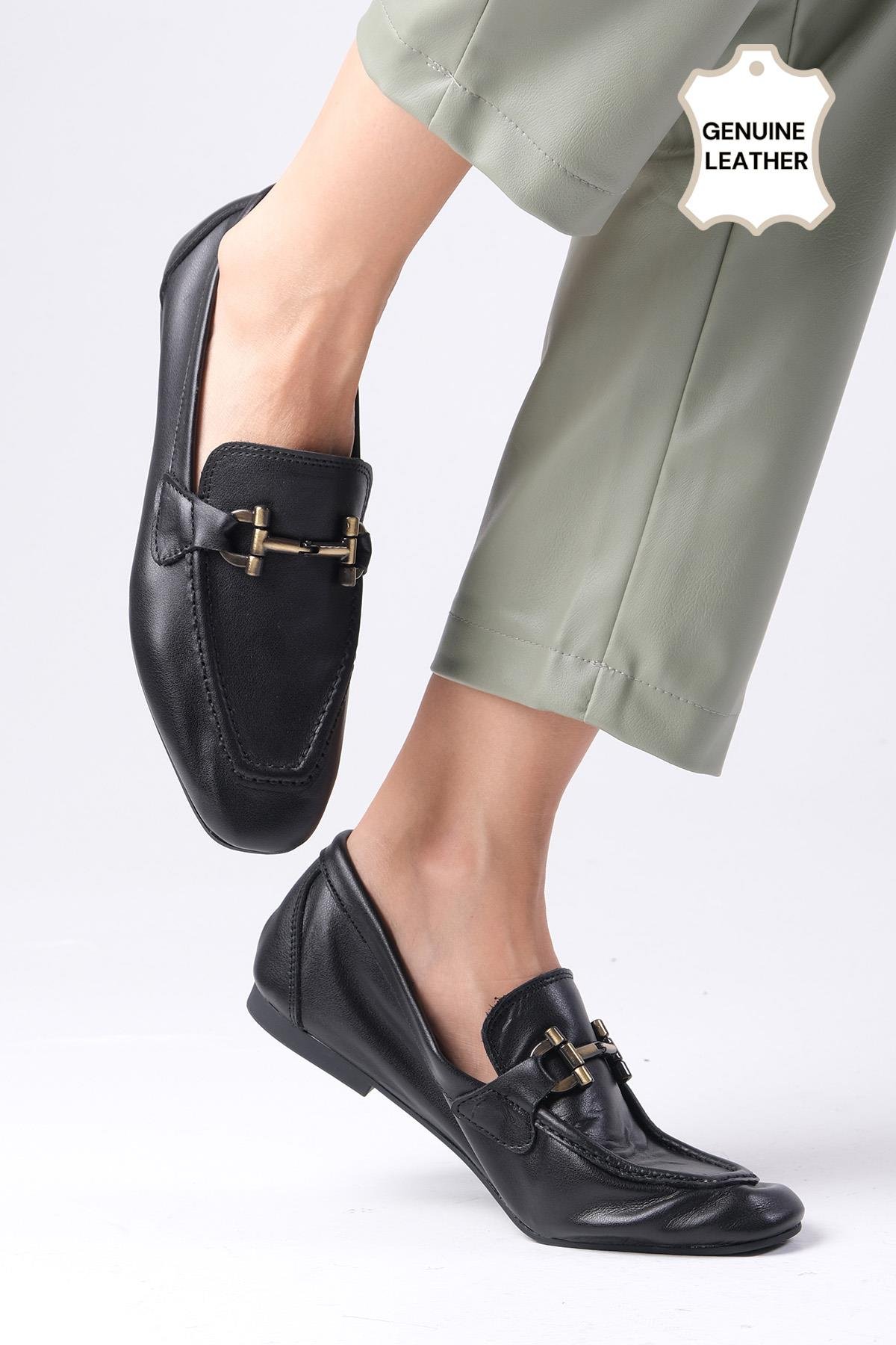 Manon Hakiki Deri Siyah Renk Loafer