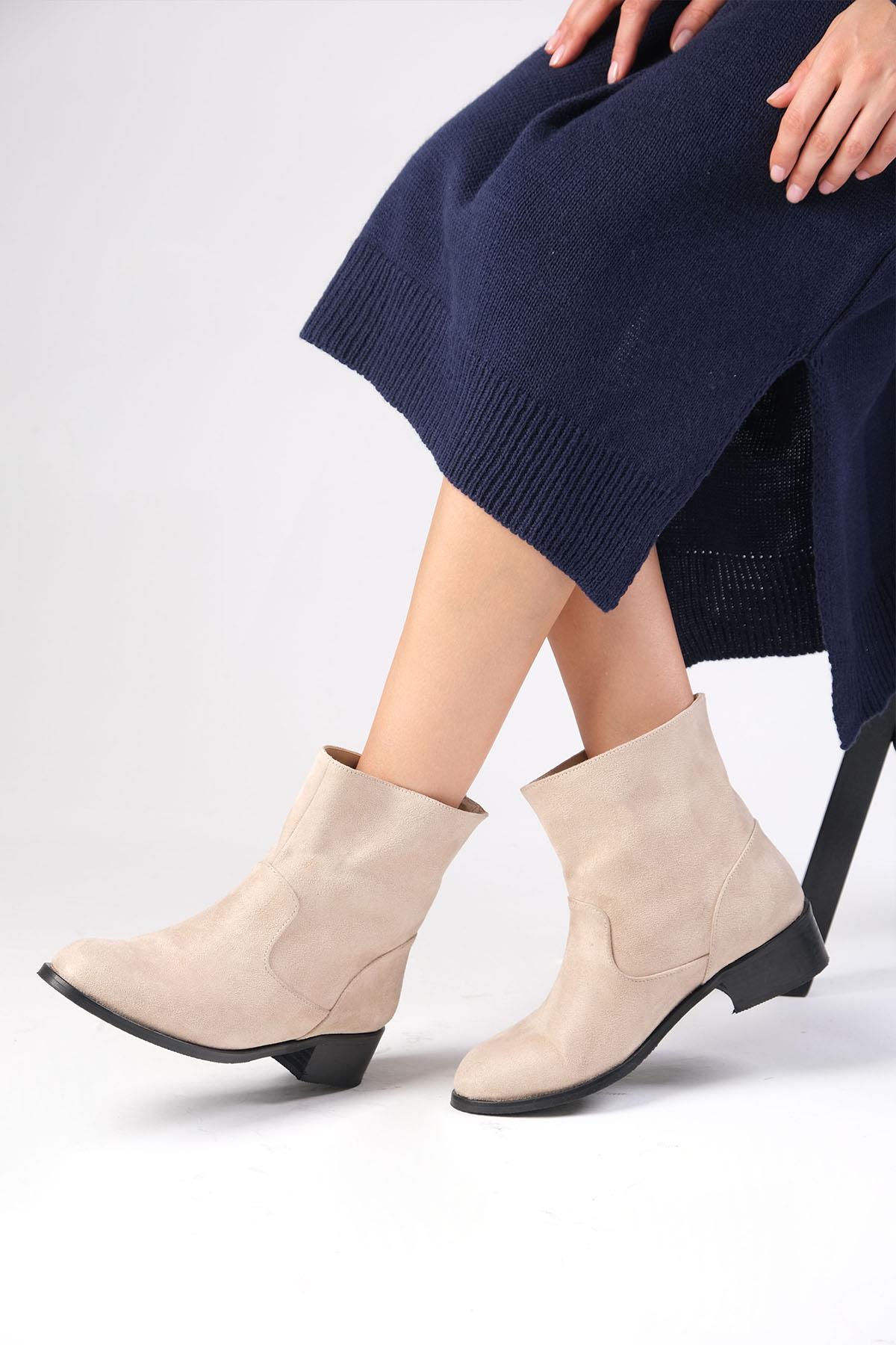 Marnie Bej Renk Süet Fermuarsız Bot