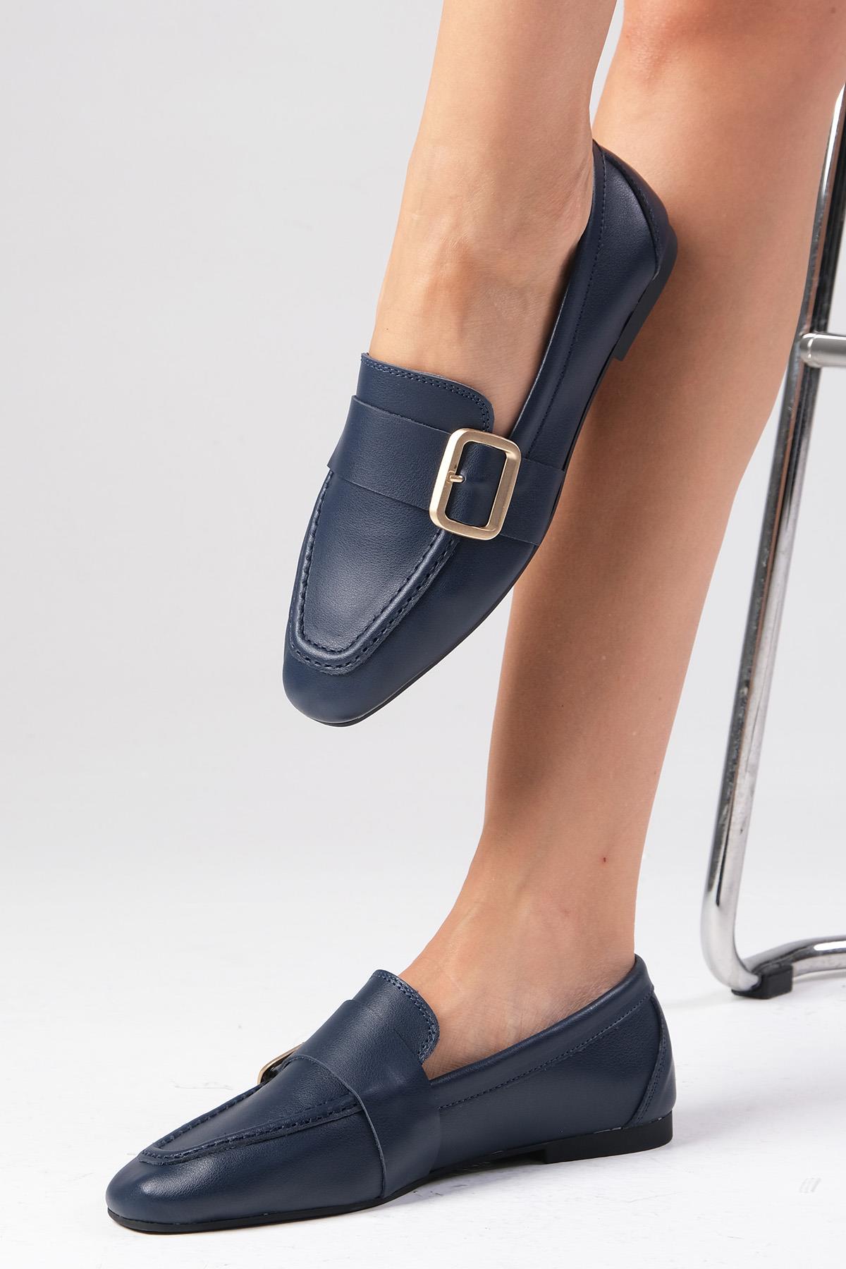 Martina Hakiki Deri Lacivert Renk Loafer