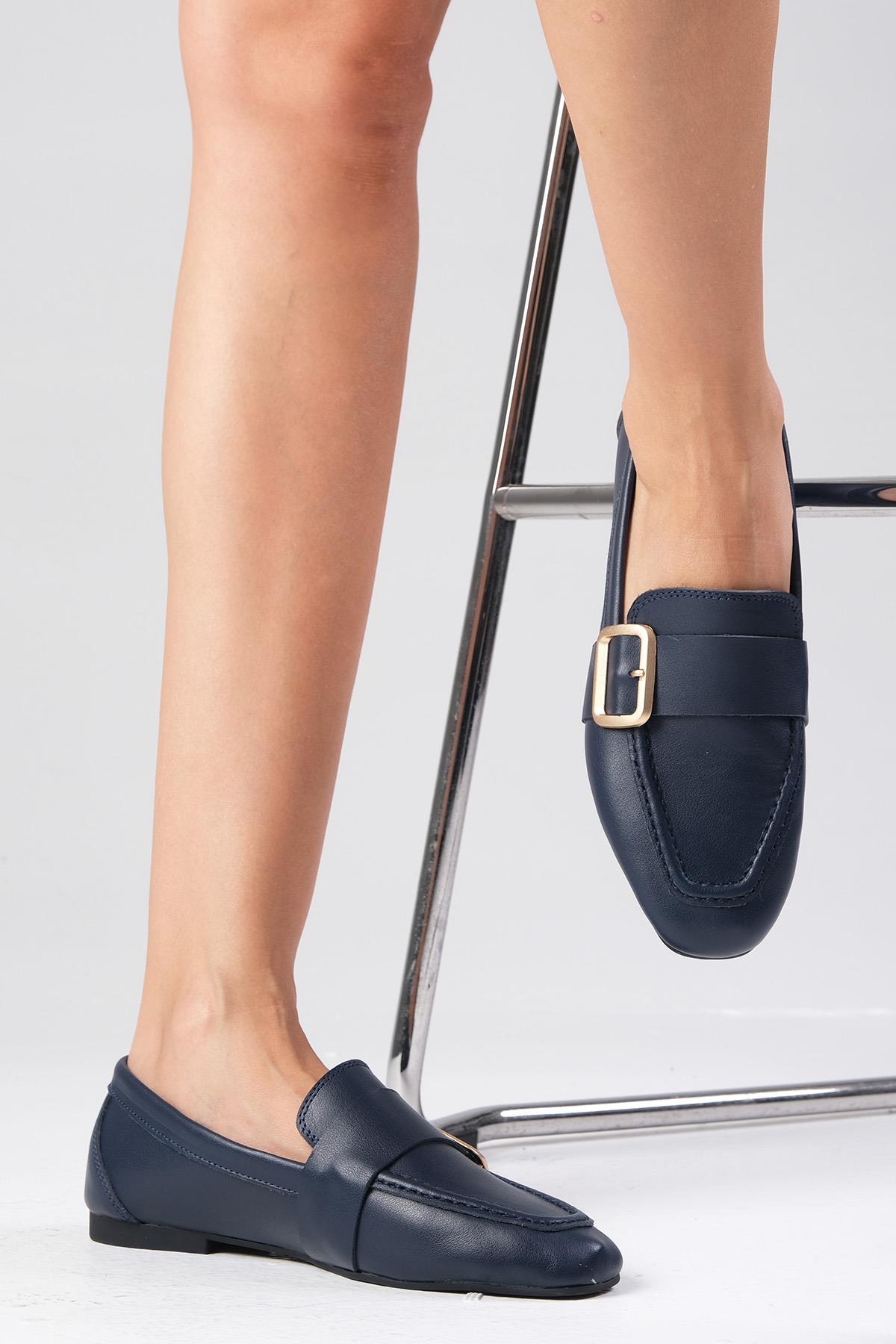 Martina Hakiki Deri Lacivert Renk Loafer