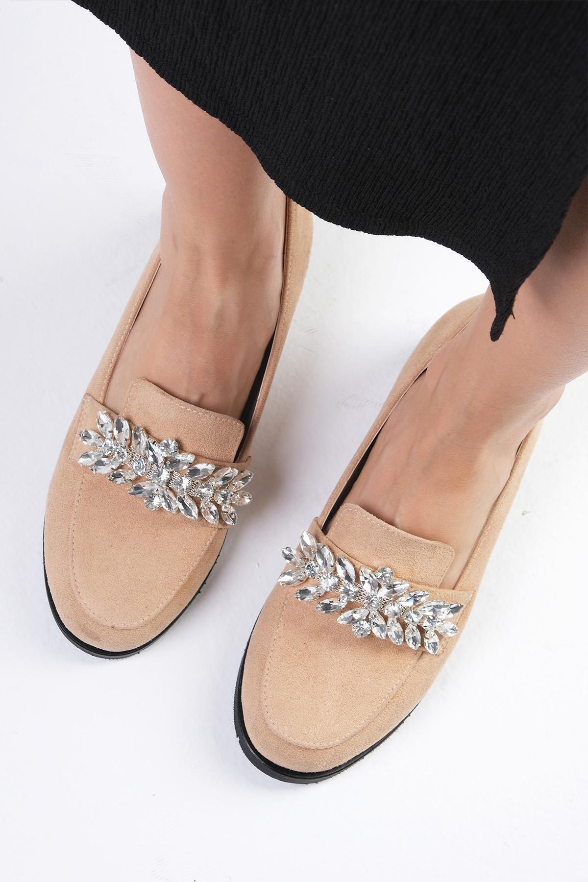 Matilda Bej Renk Süet Taşlı Oxford Ayakkabı