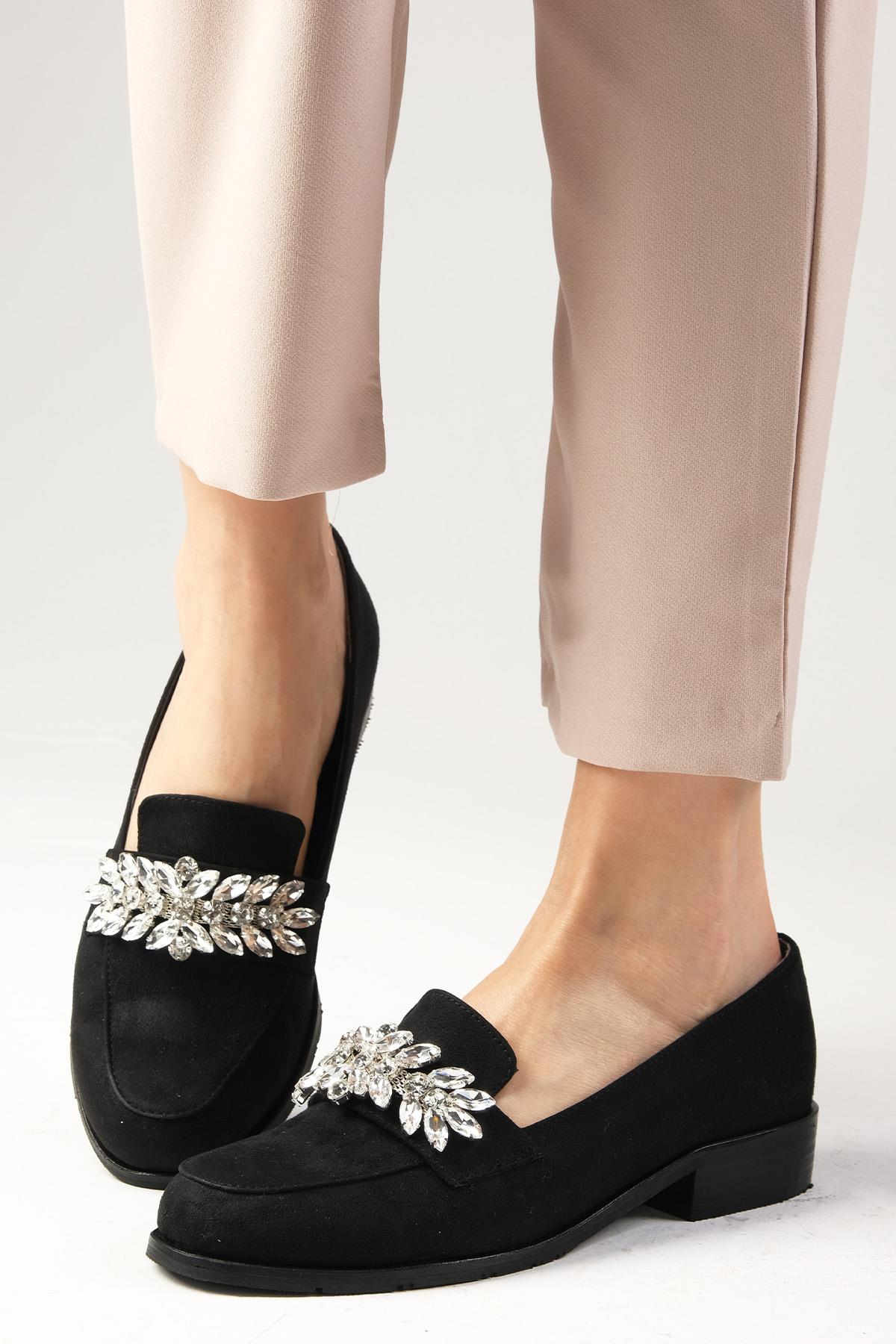 Matilda Siyah Renk Süet Taşlı Oxford Ayakkabı