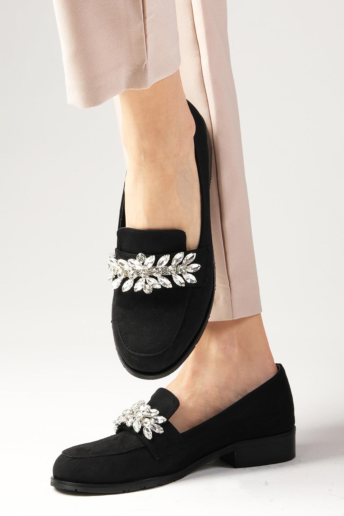 Matilda Siyah Renk Süet Taşlı Oxford Ayakkabı