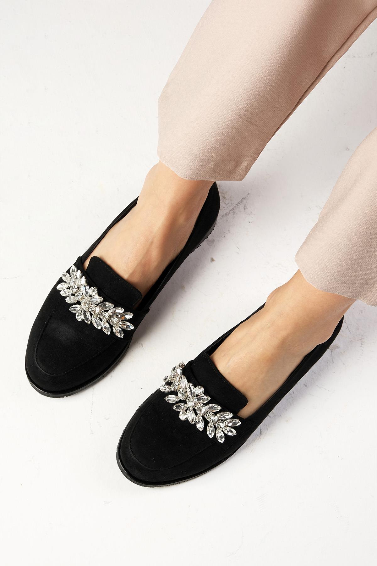 Matilda Siyah Renk Süet Taşlı Oxford Ayakkabı