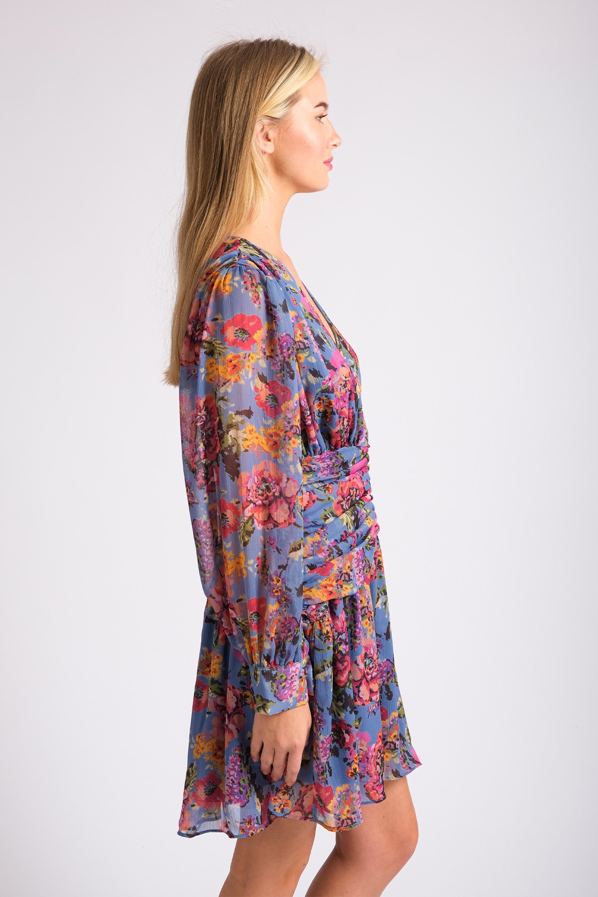 MIOROPA Mavi Renk Çiçek Desenli Kadın Şifon Elbise