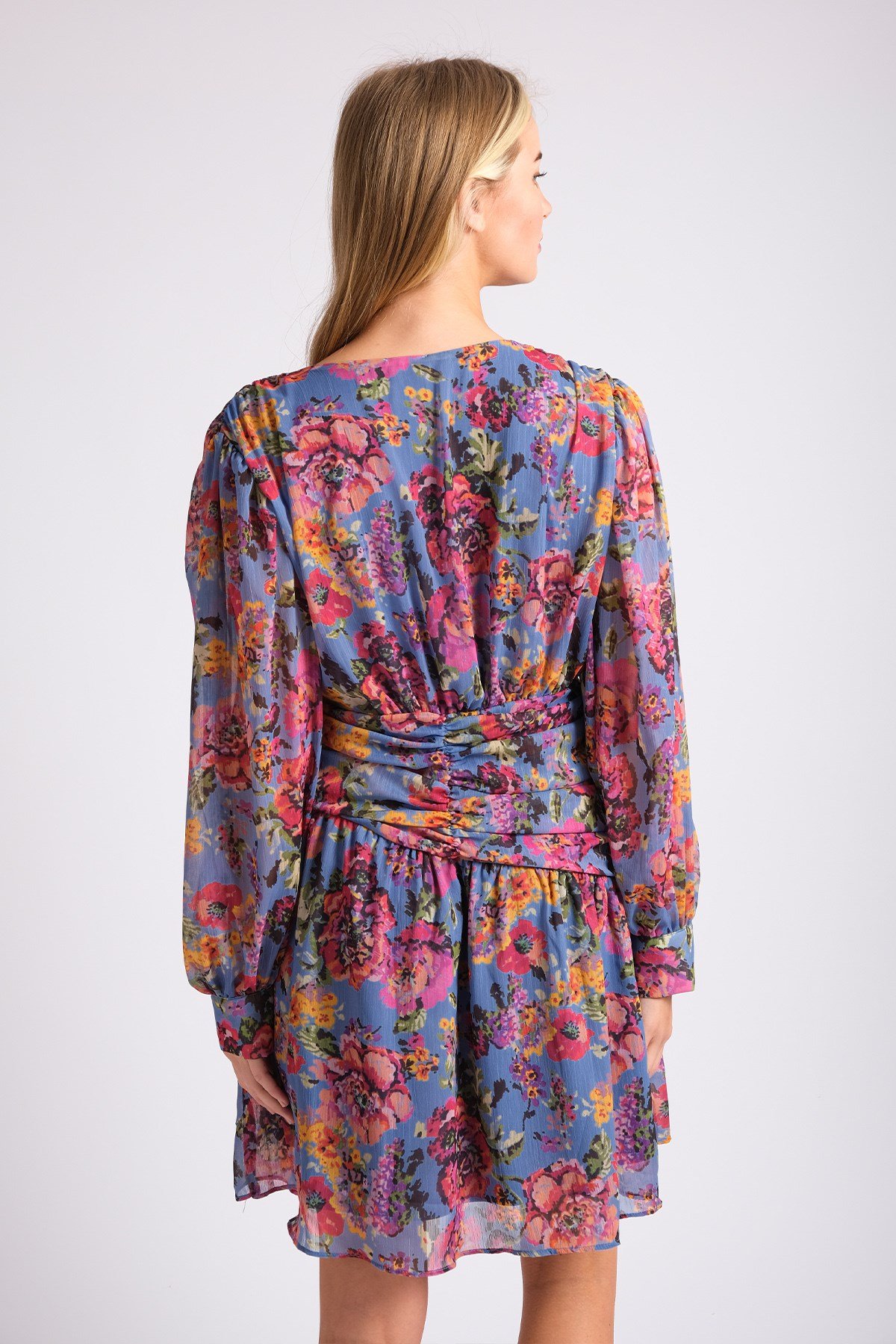 MIOROPA Mavi Renk Çiçek Desenli Kadın Şifon Elbise