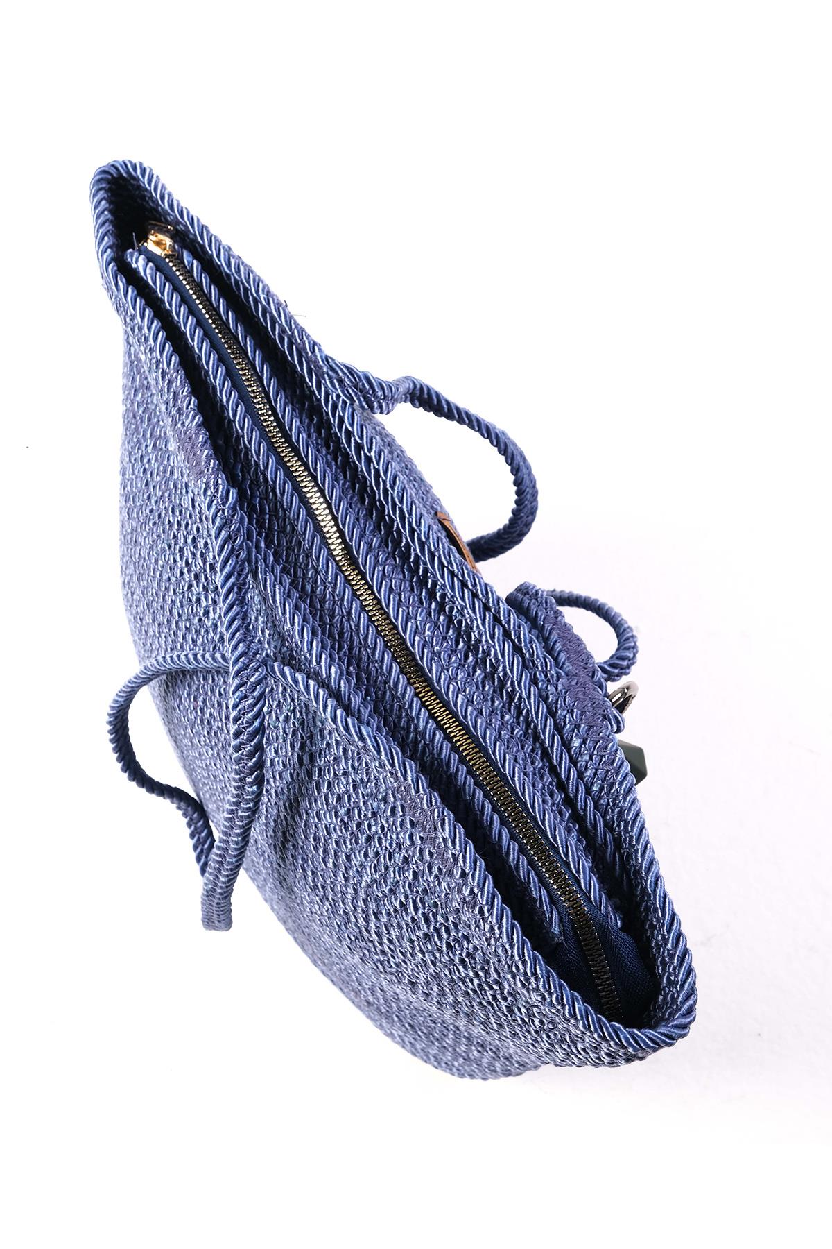 Mavi Renk Halat Örgü Omuz Çantası
