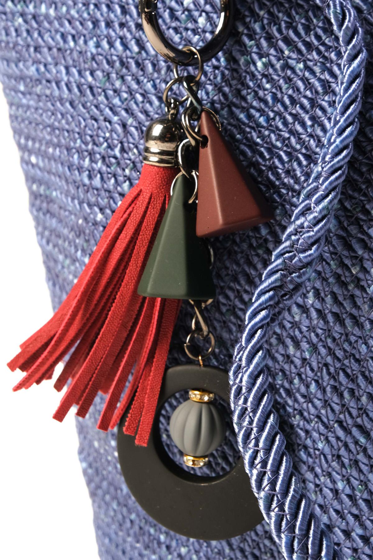 Mavi Renk Halat Örgü Omuz Çantası