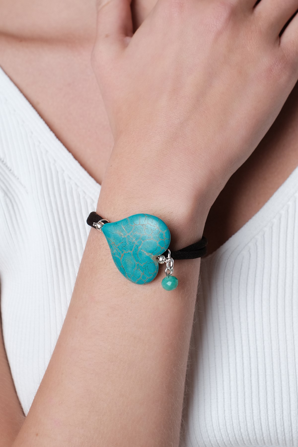 Mavi Renk Kalp Figürlü Doğal Taşlı Bileklik