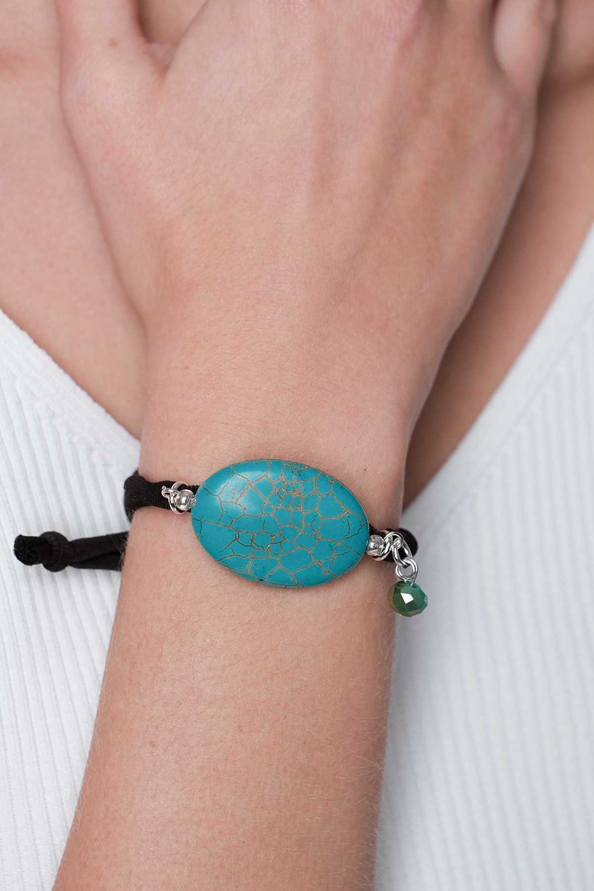 Mavi Renk Oval Doğal Taşlı Bileklik