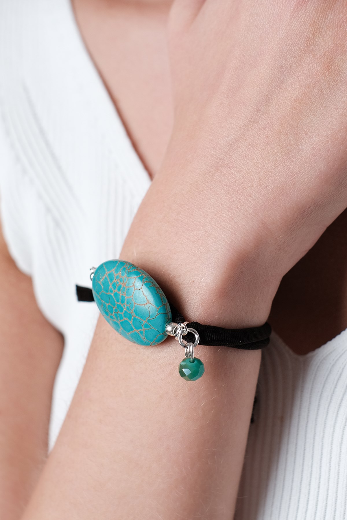 Mavi Renk Oval Doğal Taşlı Bileklik